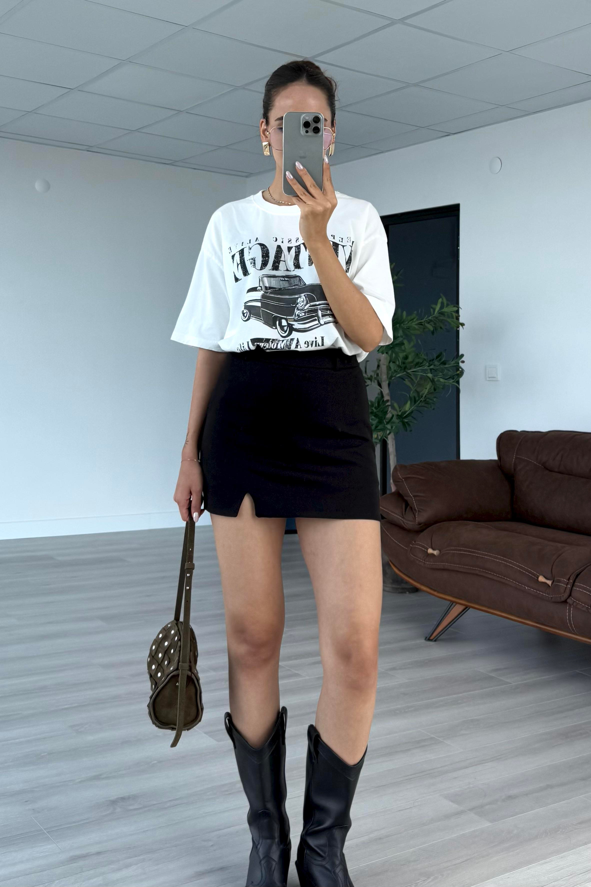 Siyah İçi Şortlu Mini Etek - Kadın Skirts Modelleri - Nazliye Moda | Kadın Giyim Modası