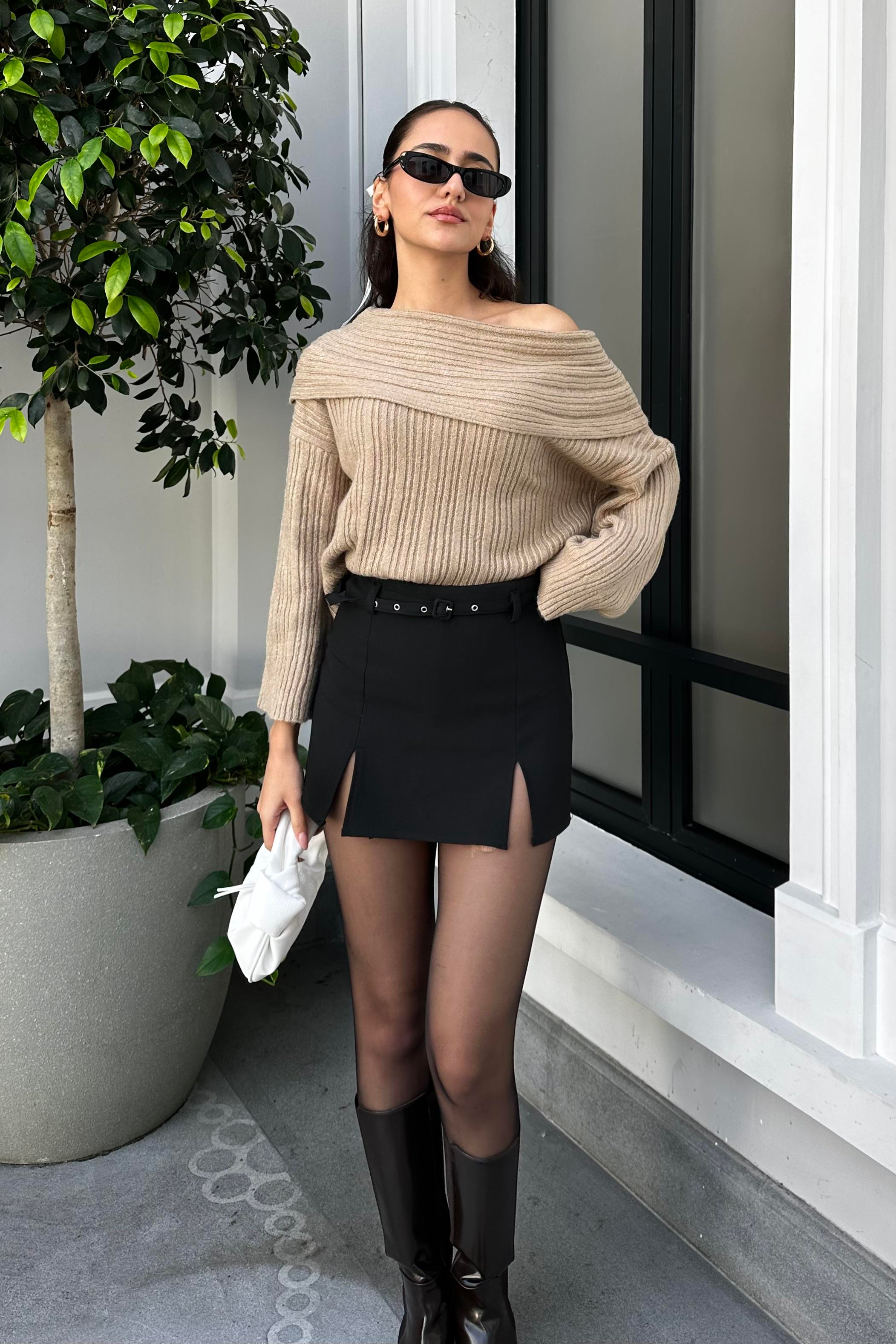 Siyah Kemer Detay Şort Etek - Kadın Skirts Modelleri - Nazliye Moda - Kadın Giyim Modası
