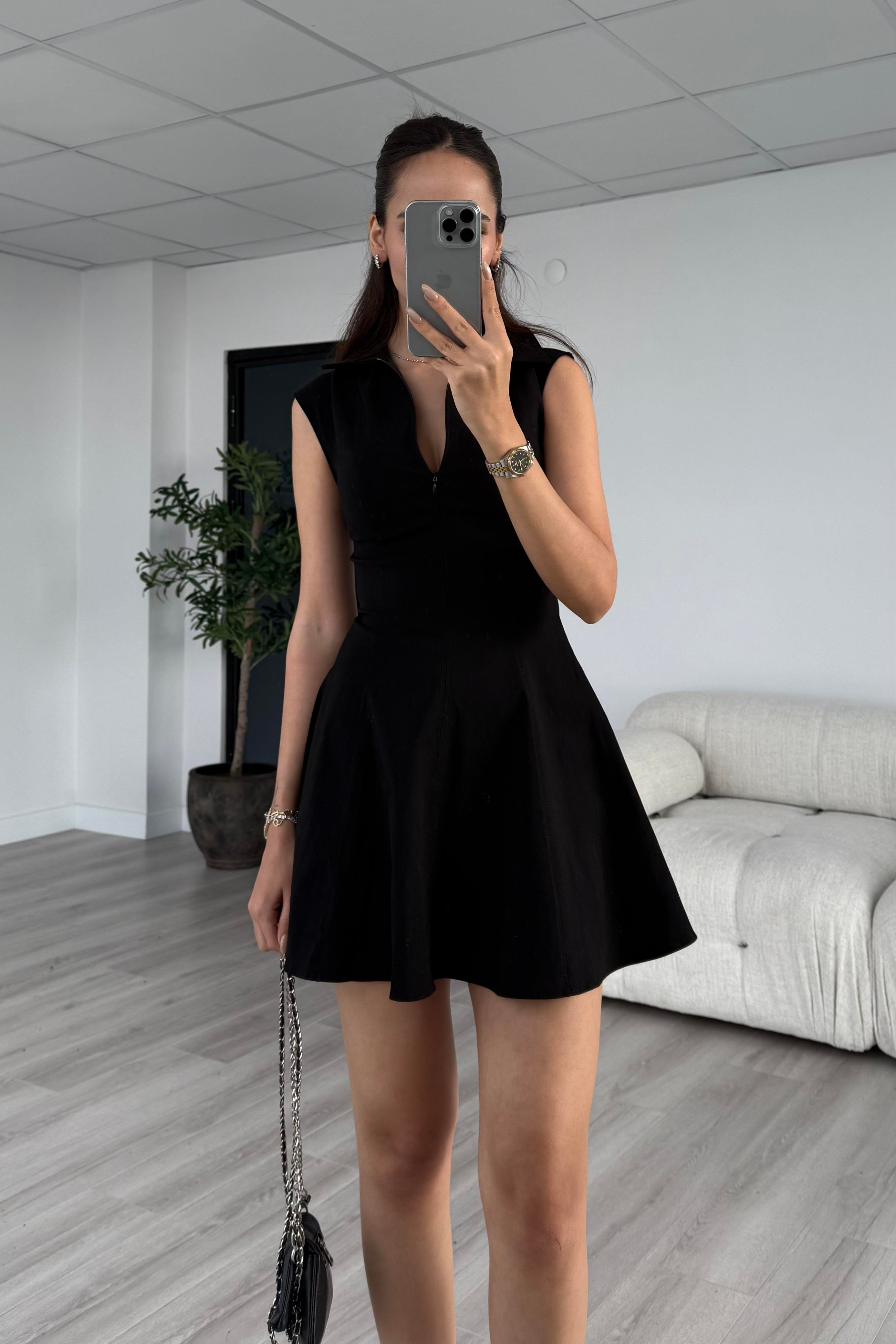 Siyah Kolsuz Belden Oturma Elbise - Kadın Elbise Modelleri - Nazliye Moda | Kadın Giyim Modası