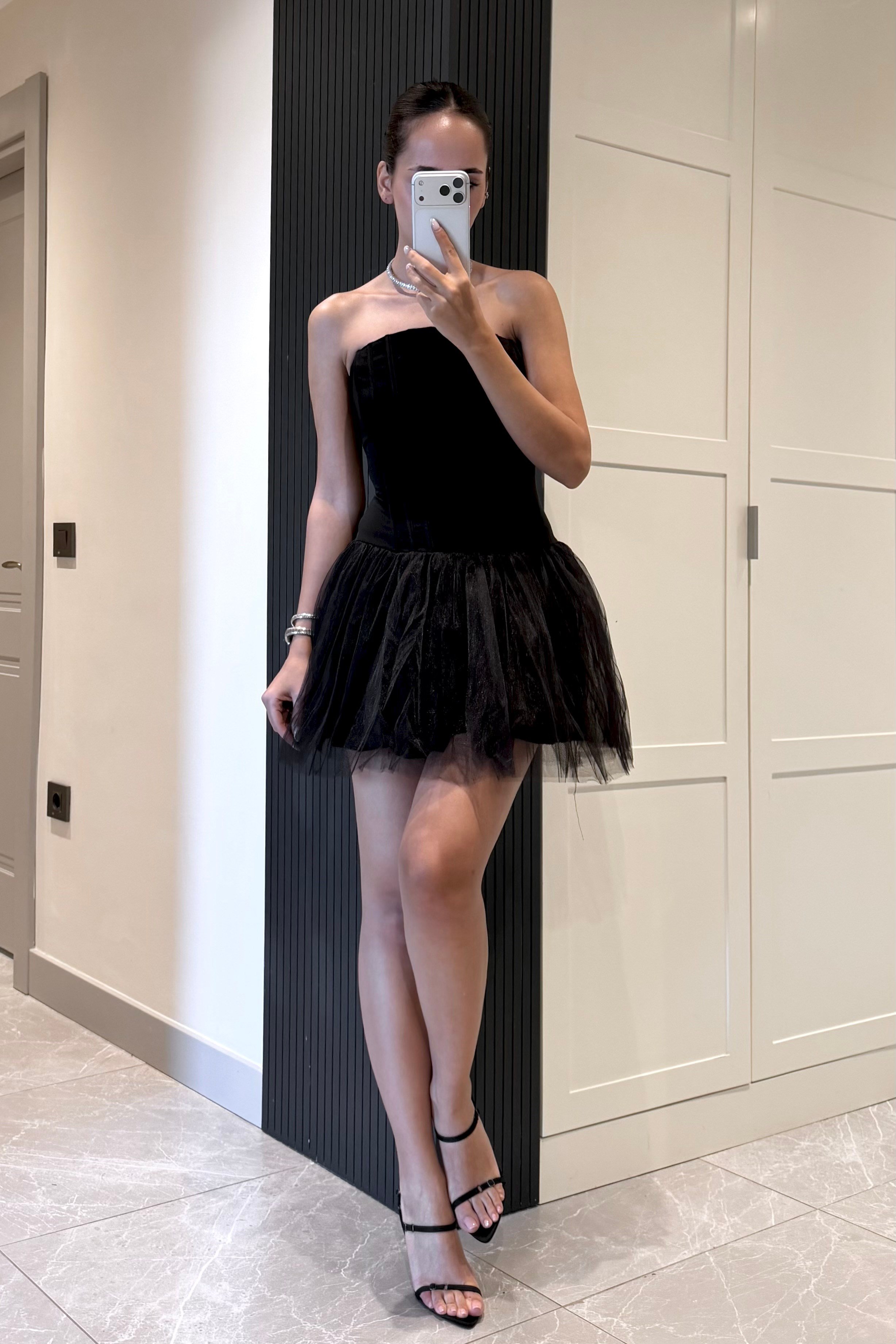 Siyah Korse Mini Tül Elbise - Kadın Elbise Modelleri - Nazliye Moda | Kadın Giyim Modası