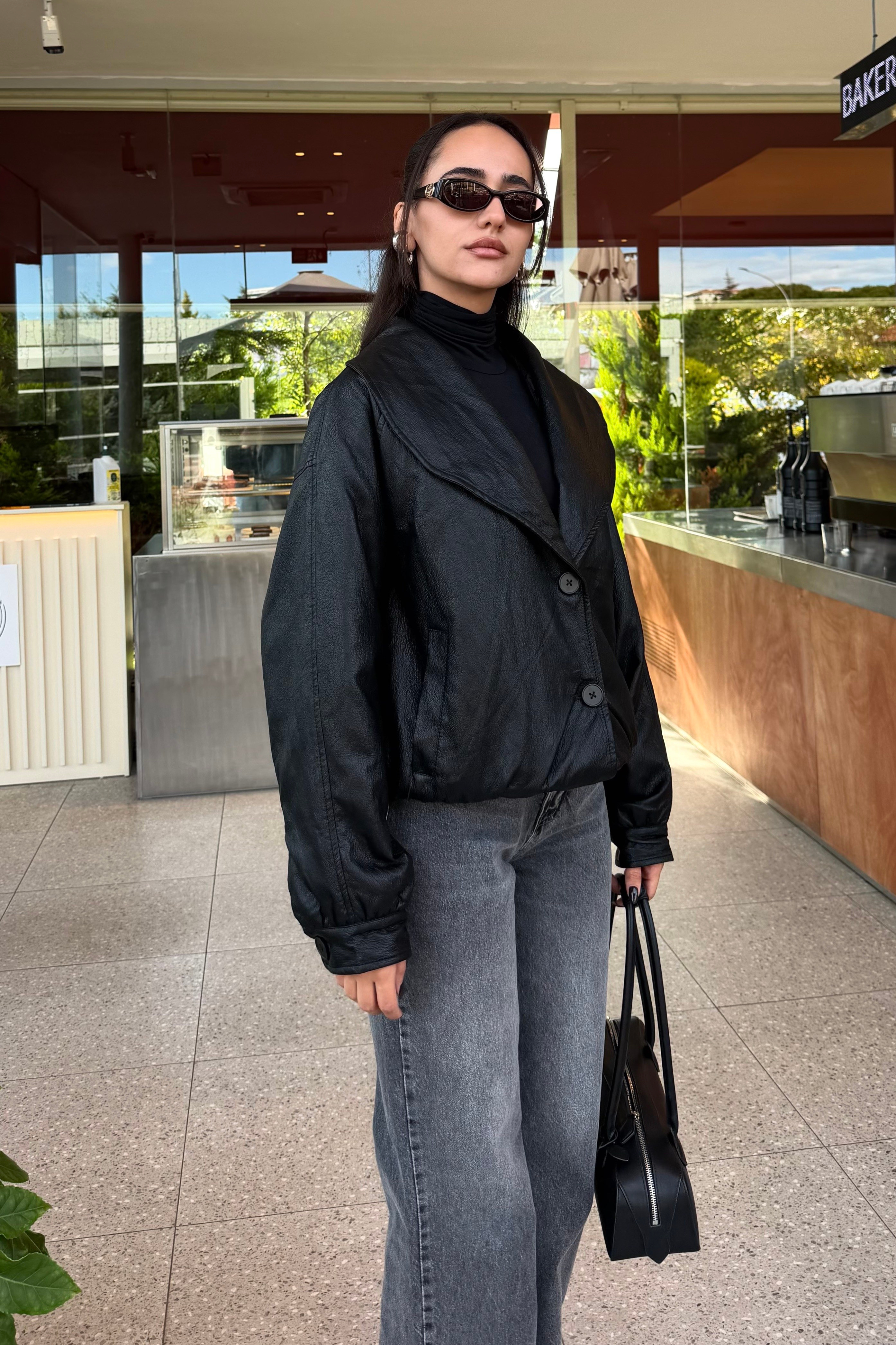 Siyah Kürk Detay Deri Mont - Kadın Mont Modelleri - Nazliye Moda | Kadın Giyim Modası