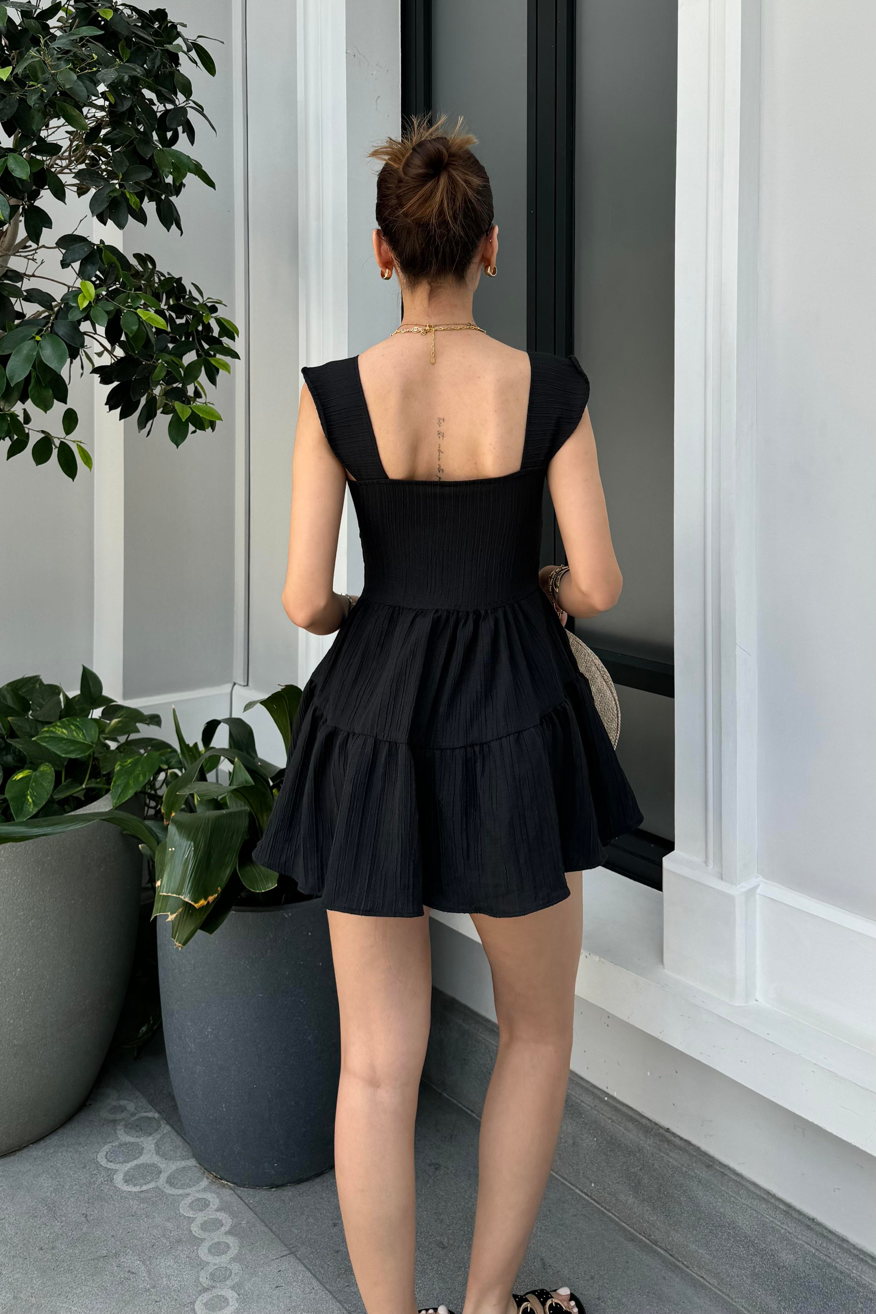 Siyah Mini Şort Elbise - Kadın Dresses Modelleri - Nazliye Moda - Kadın Giyim Modası