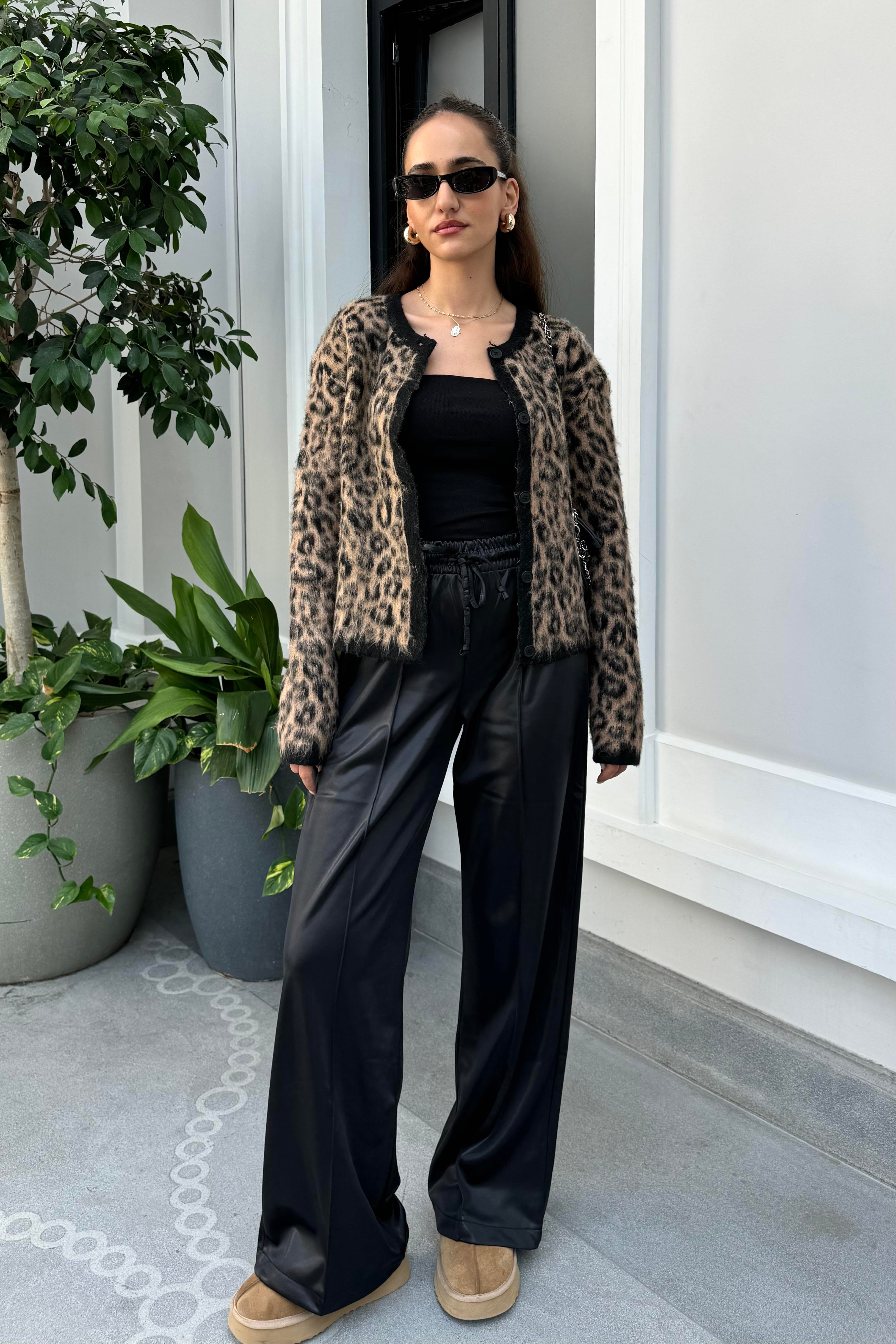 Siyah Örme Deri Premium Pantolon - Kadın Trousers Modelleri - Nazliye Moda | Kadın Giyim Modası