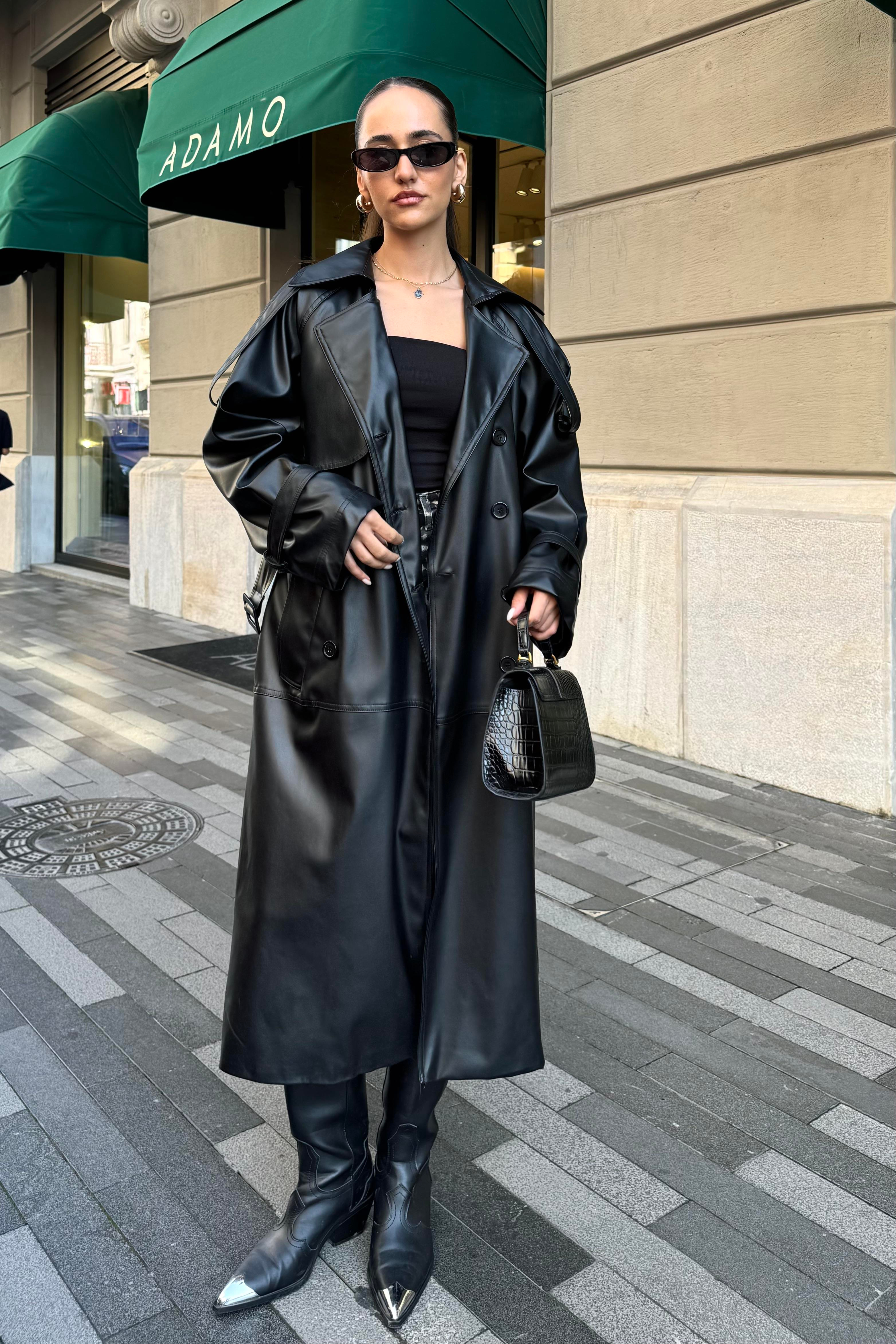 Siyah Premium Deri Trençkot - Kadın Trençkot Modelleri - Nazliye Moda | Kadın Giyim Modası