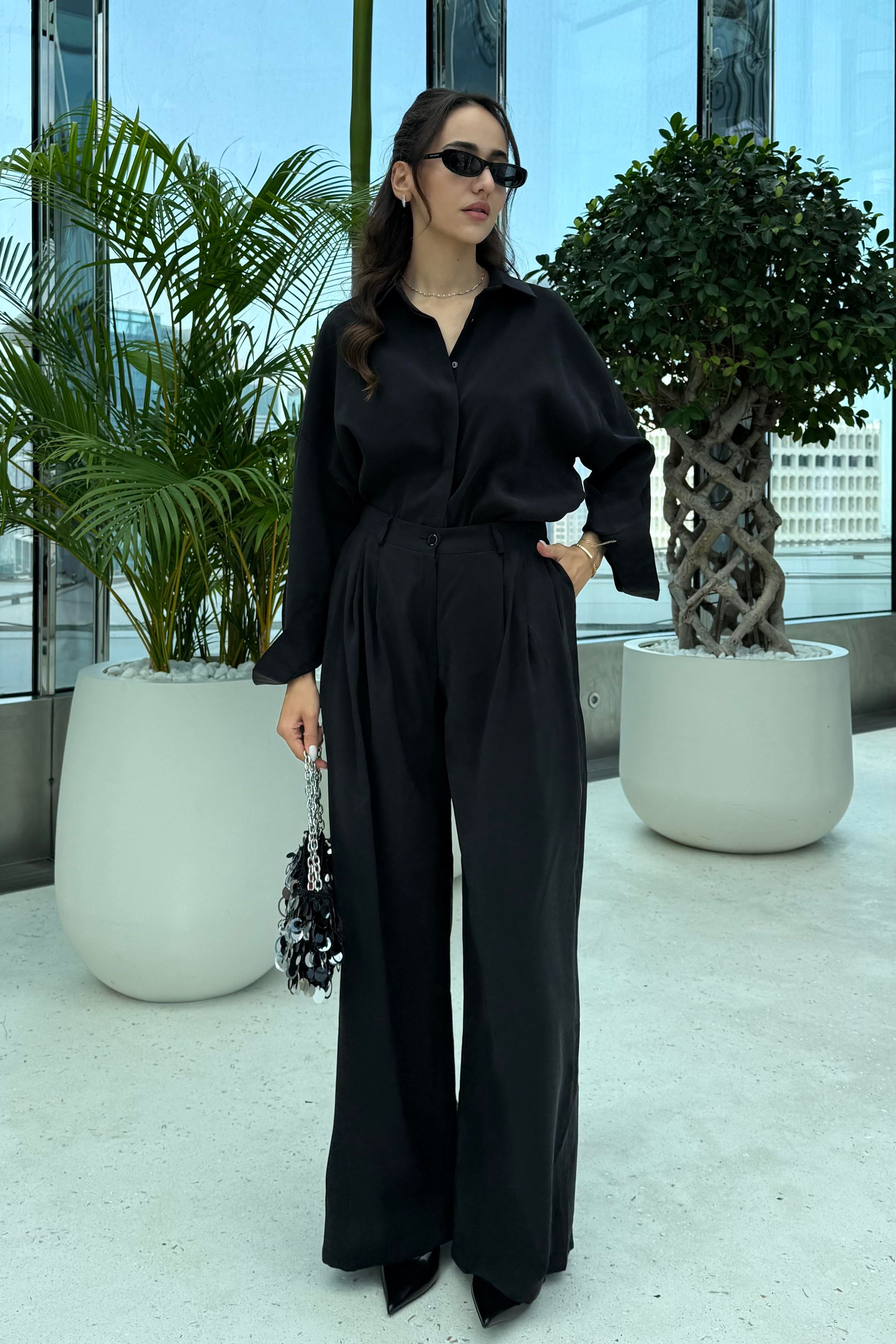 Siyah Premium Gömlek Pantolon Takım - Kadın Takım Modelleri - Nazliye Moda | Kadın Giyim Modası