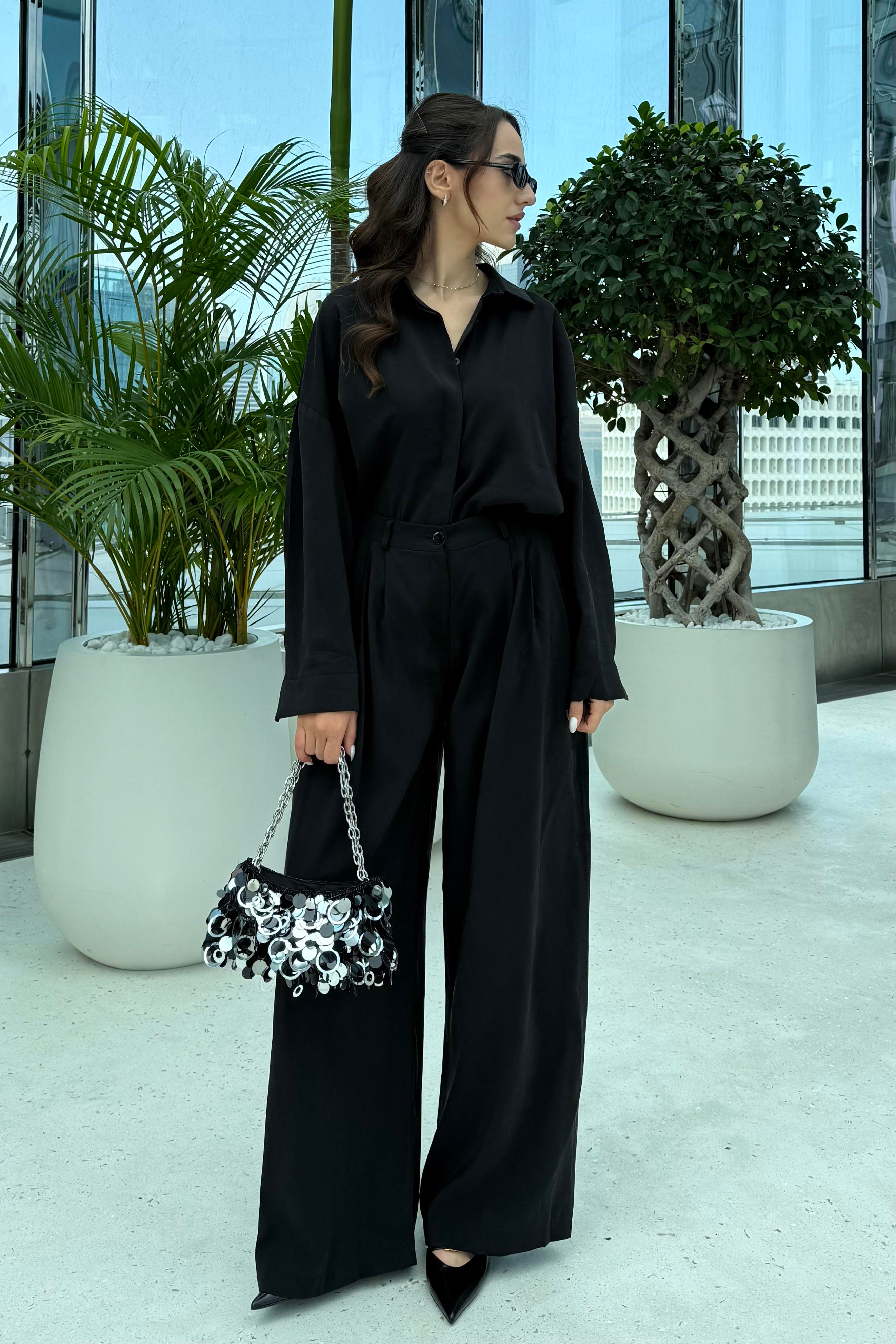 Siyah Premium Gömlek Pantolon Takım - Kadın Takım Modelleri - Nazliye Moda | Kadın Giyim Modası