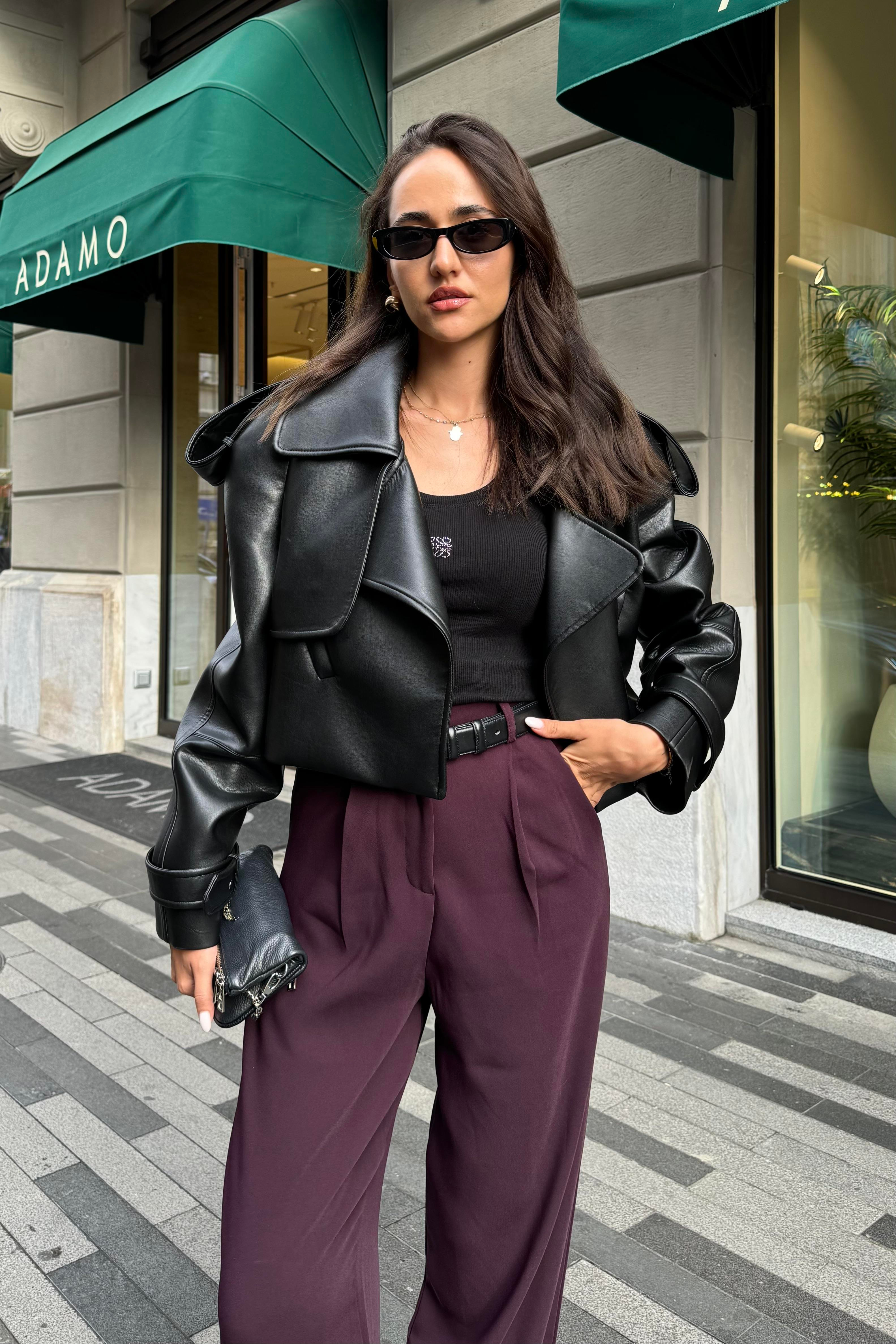 Siyah Premium Kısa Deri Trençkot - Kadın Trench Coats Modelleri - Nazliye Moda | Kadın Giyim Modası