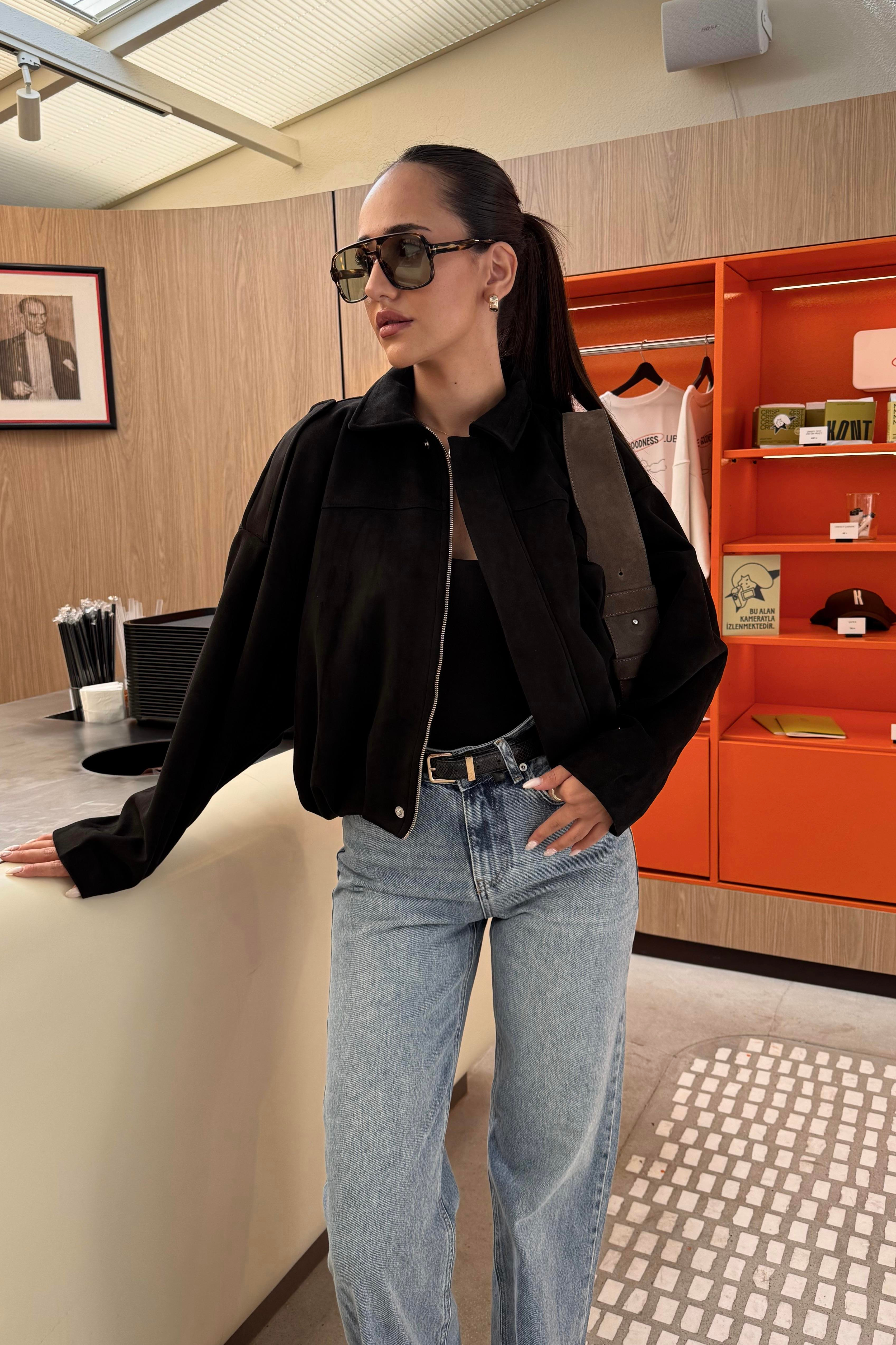 Siyah Premium Nubuk Ceket - Kadın Jackets Modelleri - Nazliye Moda | Kadın Giyim Modası