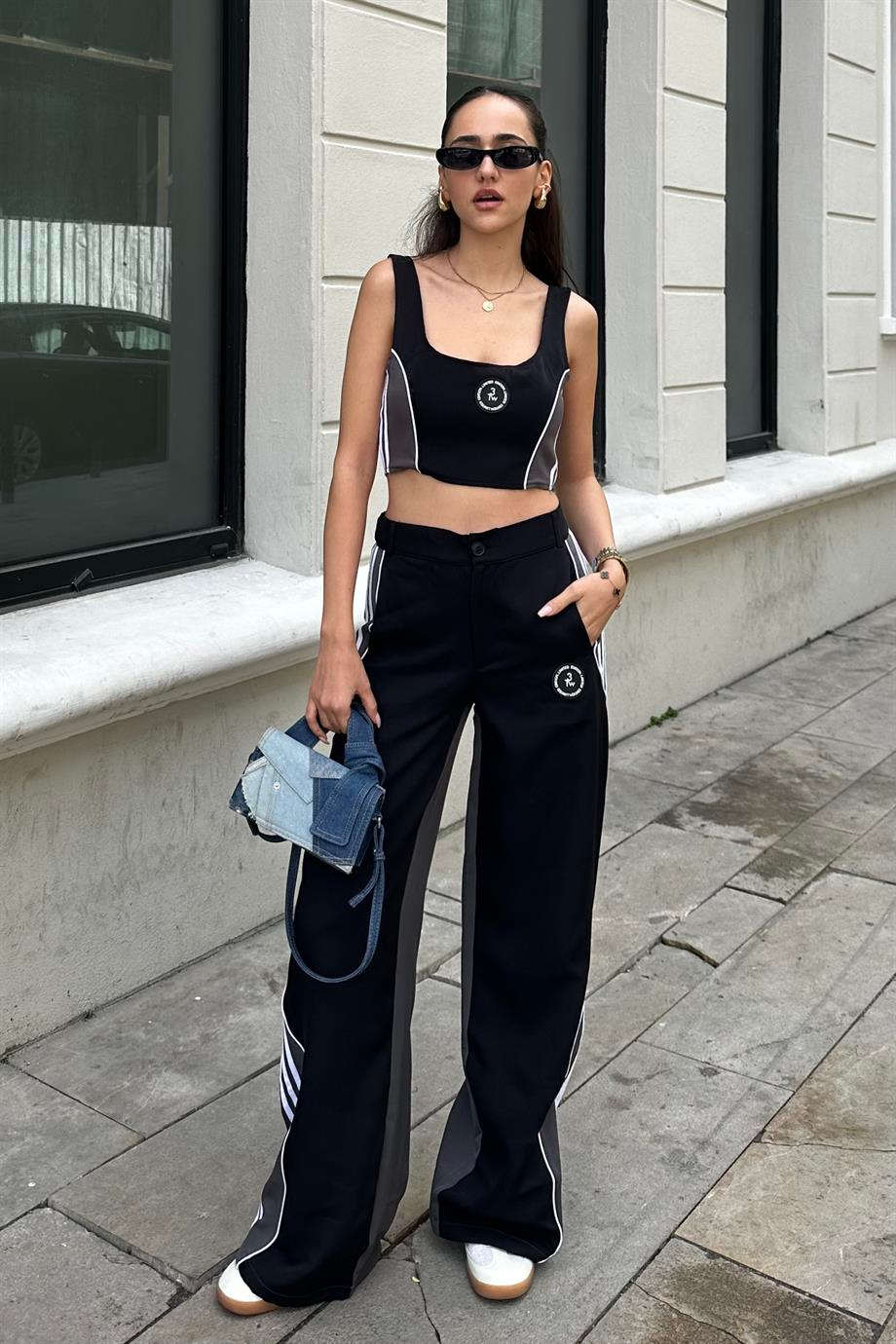 Siyah Şeritli Tasarım Takım - Kadın Alt Giyim Modelleri - Nazliye Moda - Kadın Giyim Modası