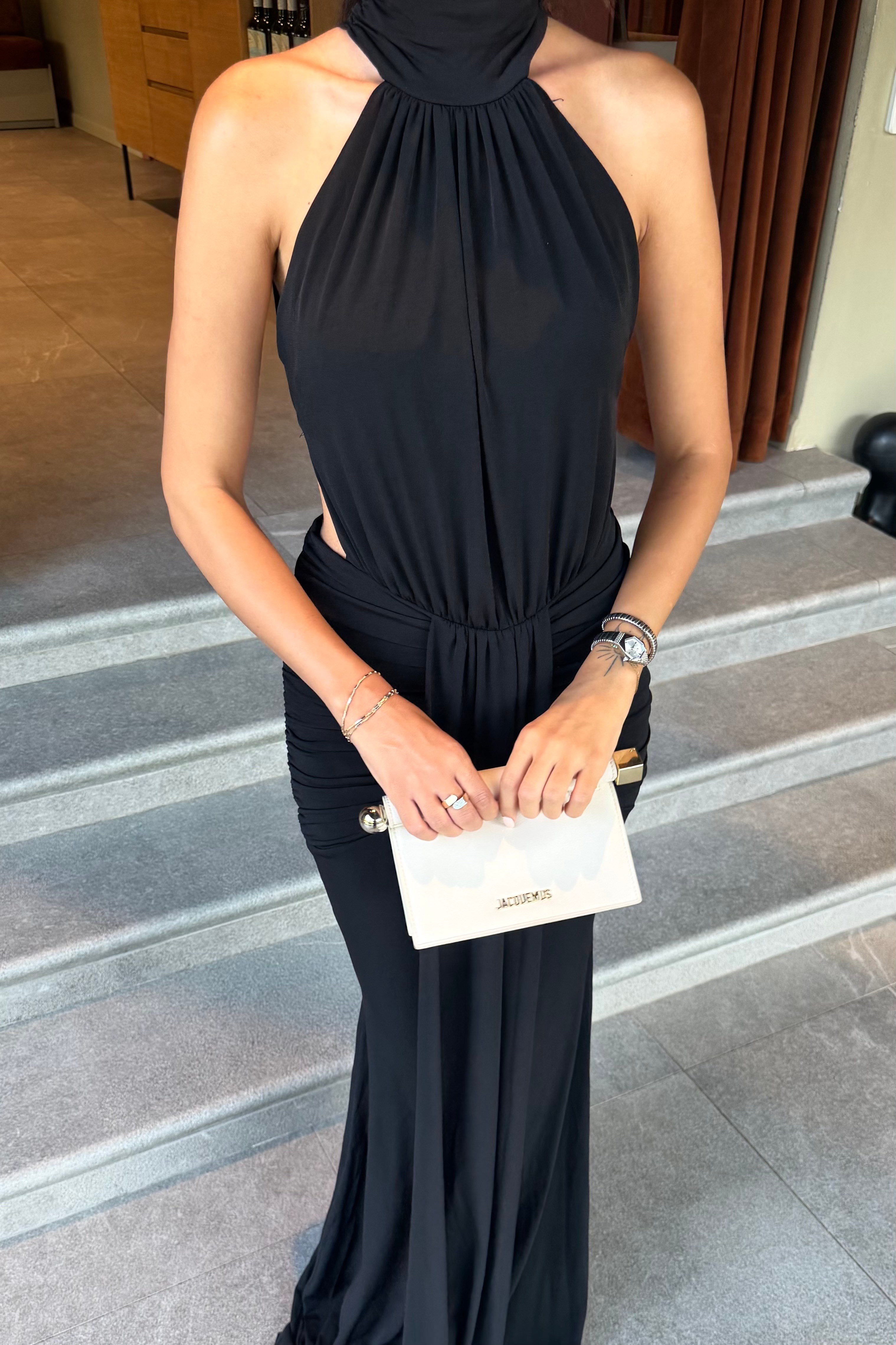 Siyah Sırt Dekolte Drape Elbise - Kadın Elbise Modelleri - Nazliye Moda | Kadın Giyim Modası