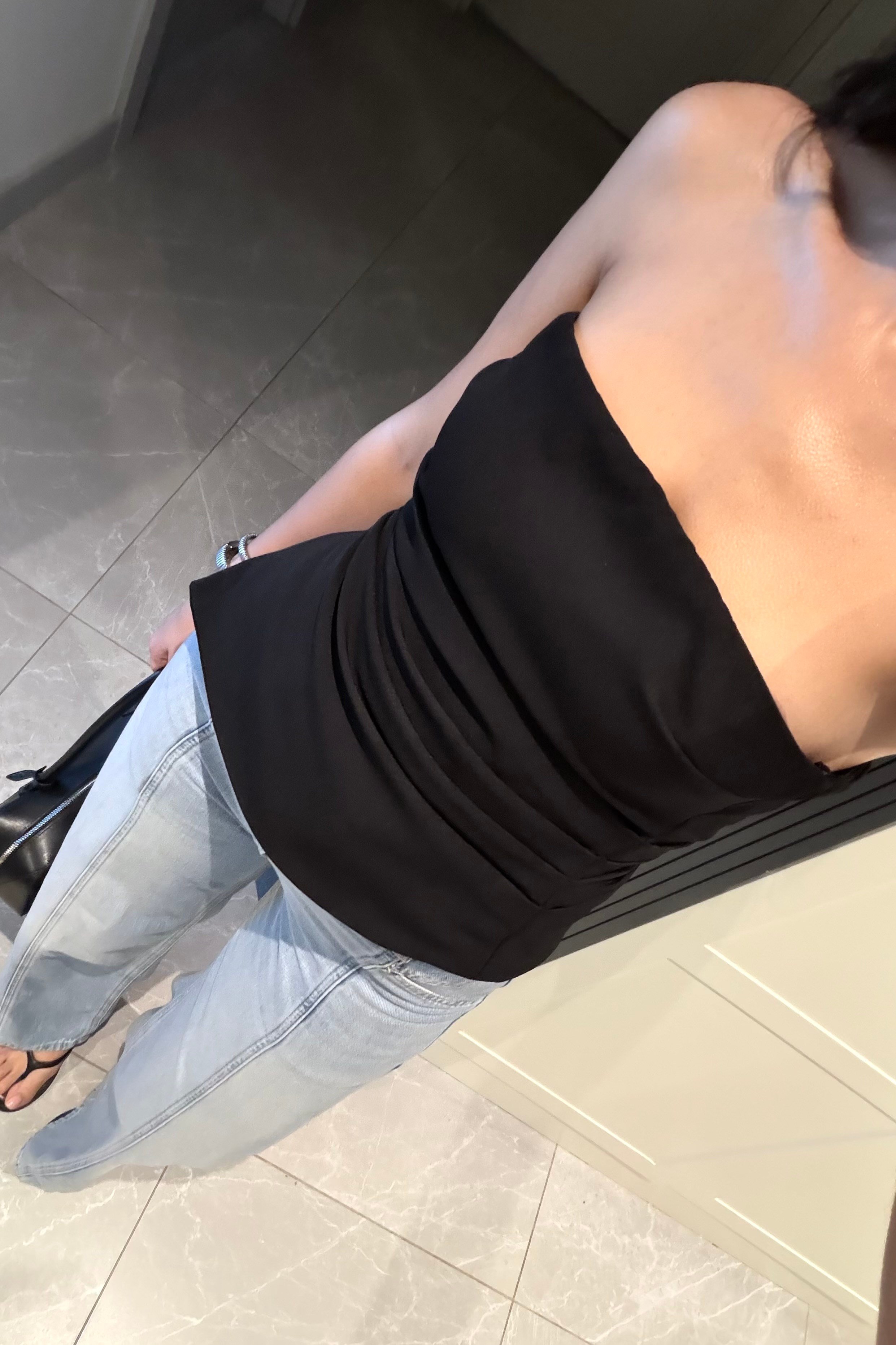 Siyah Straplez Asimetrik Bluz - Kadın Bluz Modelleri - Nazliye Moda | Kadın Giyim Modası