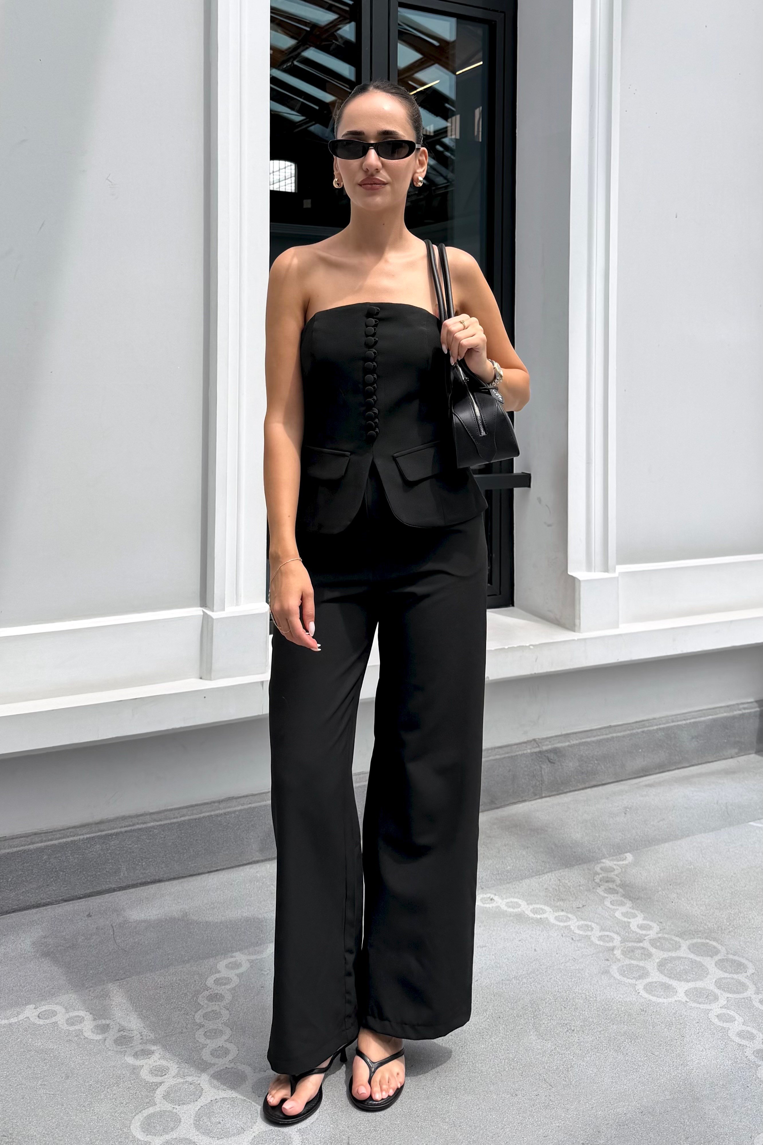 Siyah Straplez Düğmeli Korse Takım - Kadın Takım Modelleri - Nazliye Moda | Kadın Giyim Modası