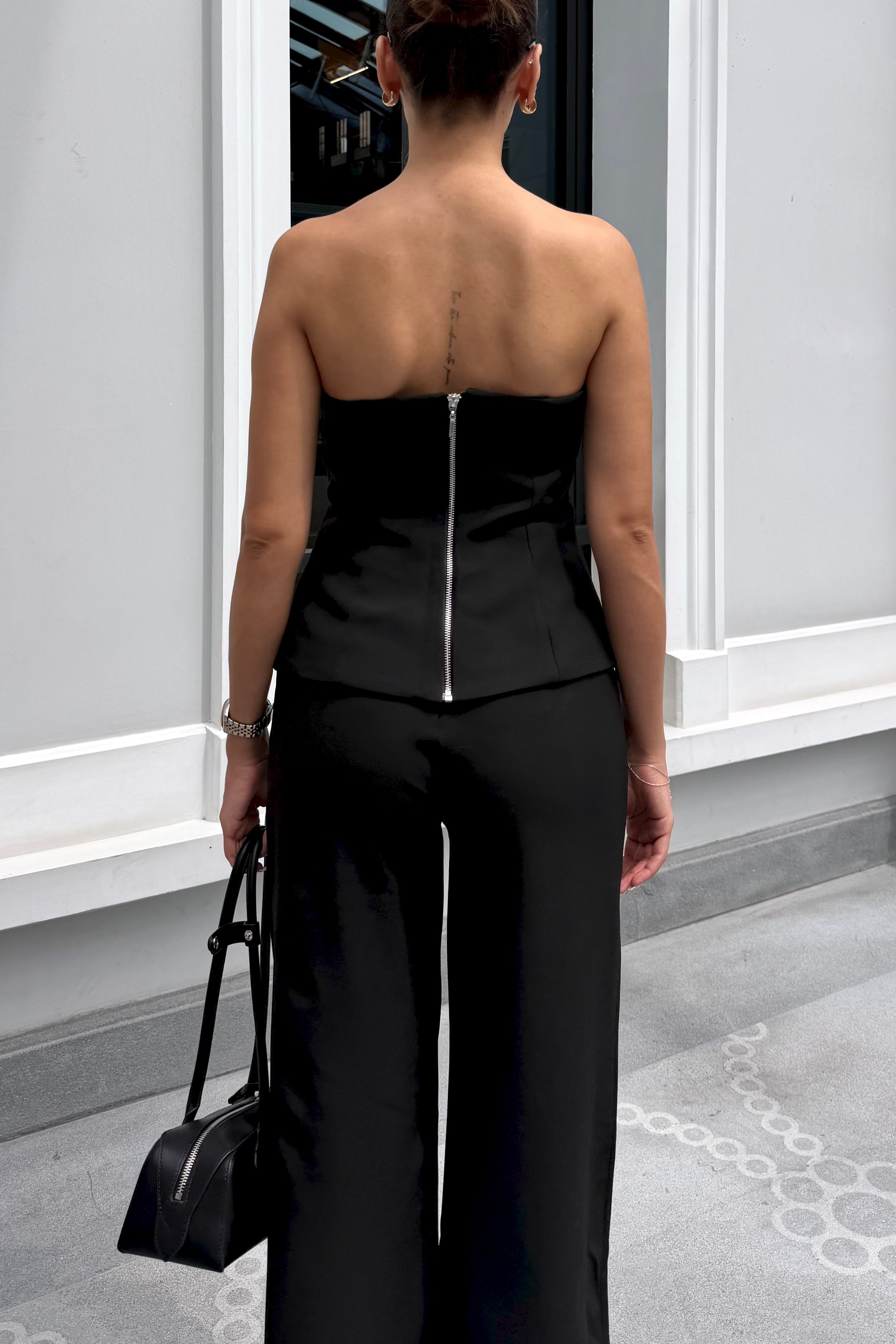 Siyah Straplez Düğmeli Korse Takım - Kadın Takım Modelleri - Nazliye Moda | Kadın Giyim Modası
