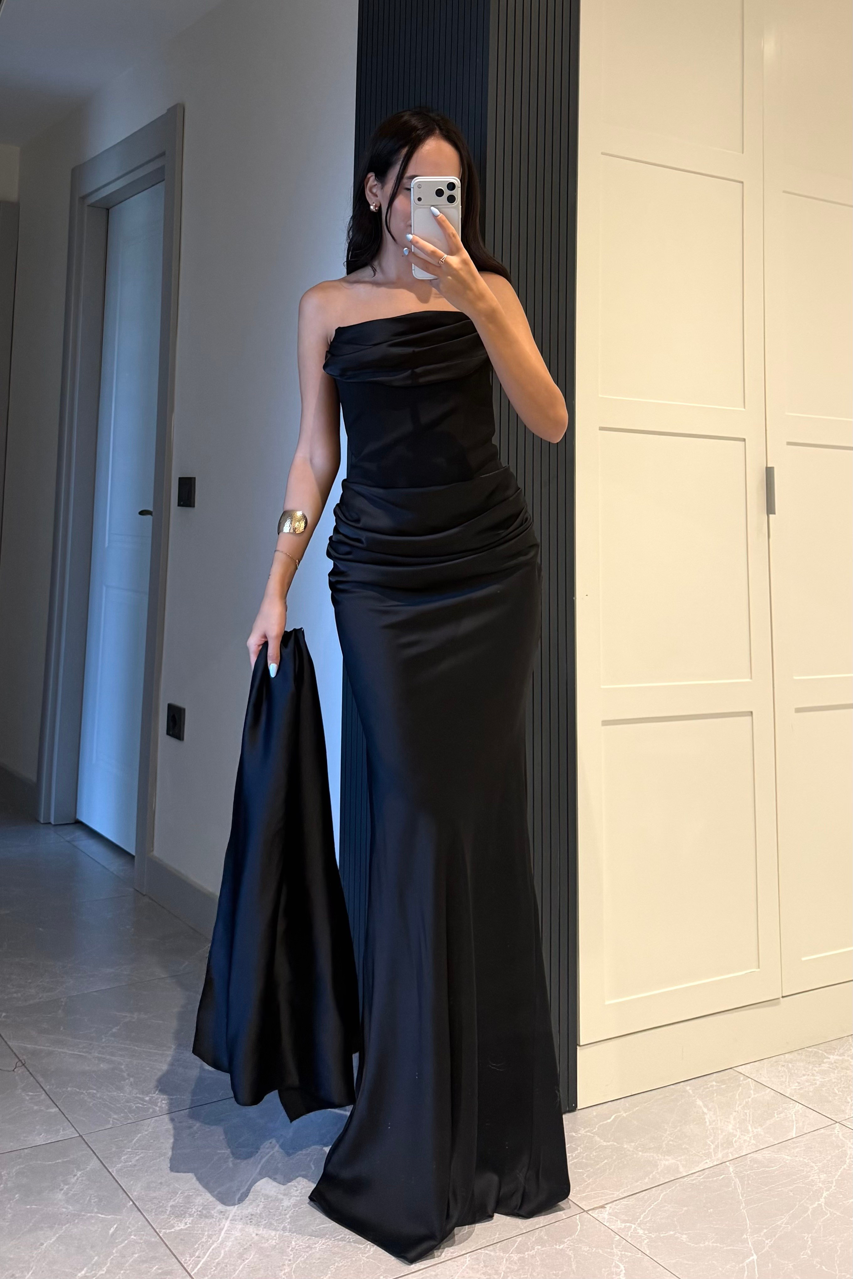 Siyah Straplez Fularlı Korse Elbise - Kadın Elbise Modelleri - Nazliye Moda | Kadın Giyim Modası
