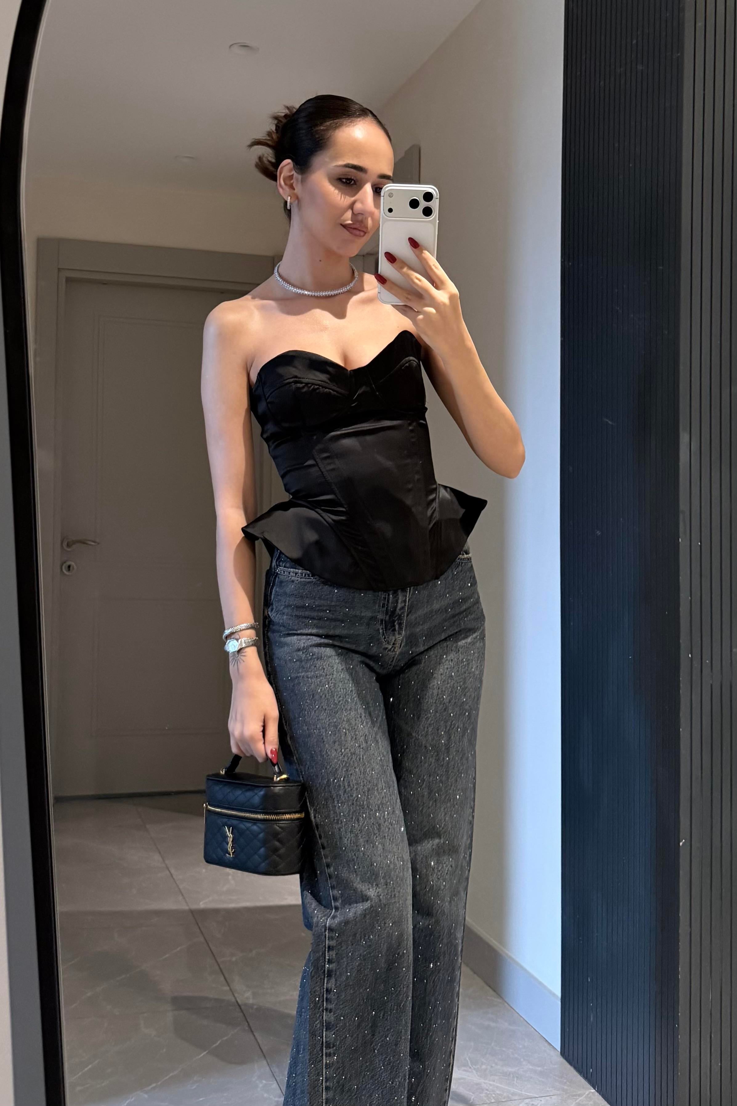 Siyah Straplez Korse Bluz - Kadın Blouses Modelleri - Nazliye Moda | Kadın Giyim Modası