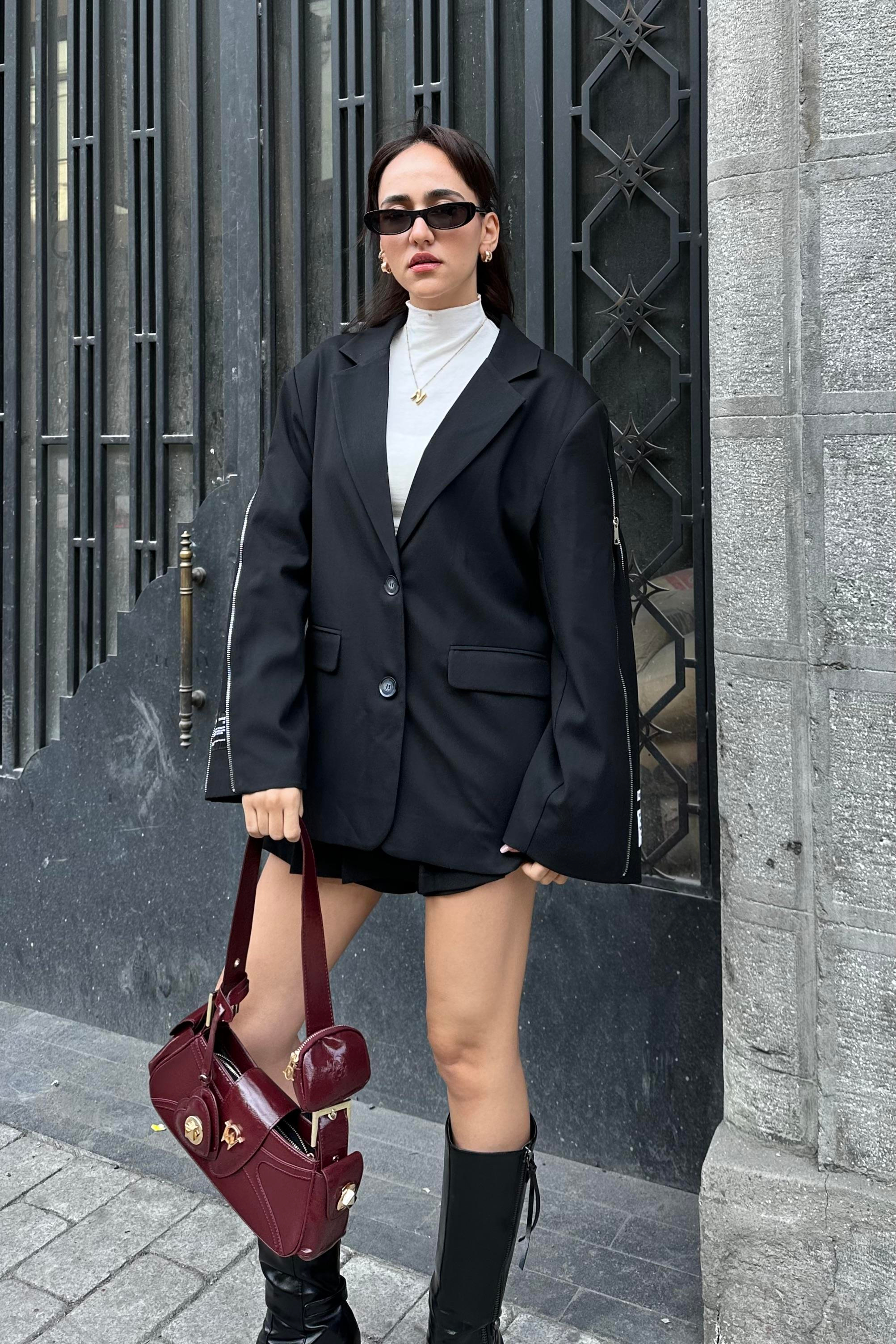 Black Design Oversize Blazer Jacket - Kadın Blazer Jackets Modelleri - Nazliye Moda - Kadın Giyim Modası