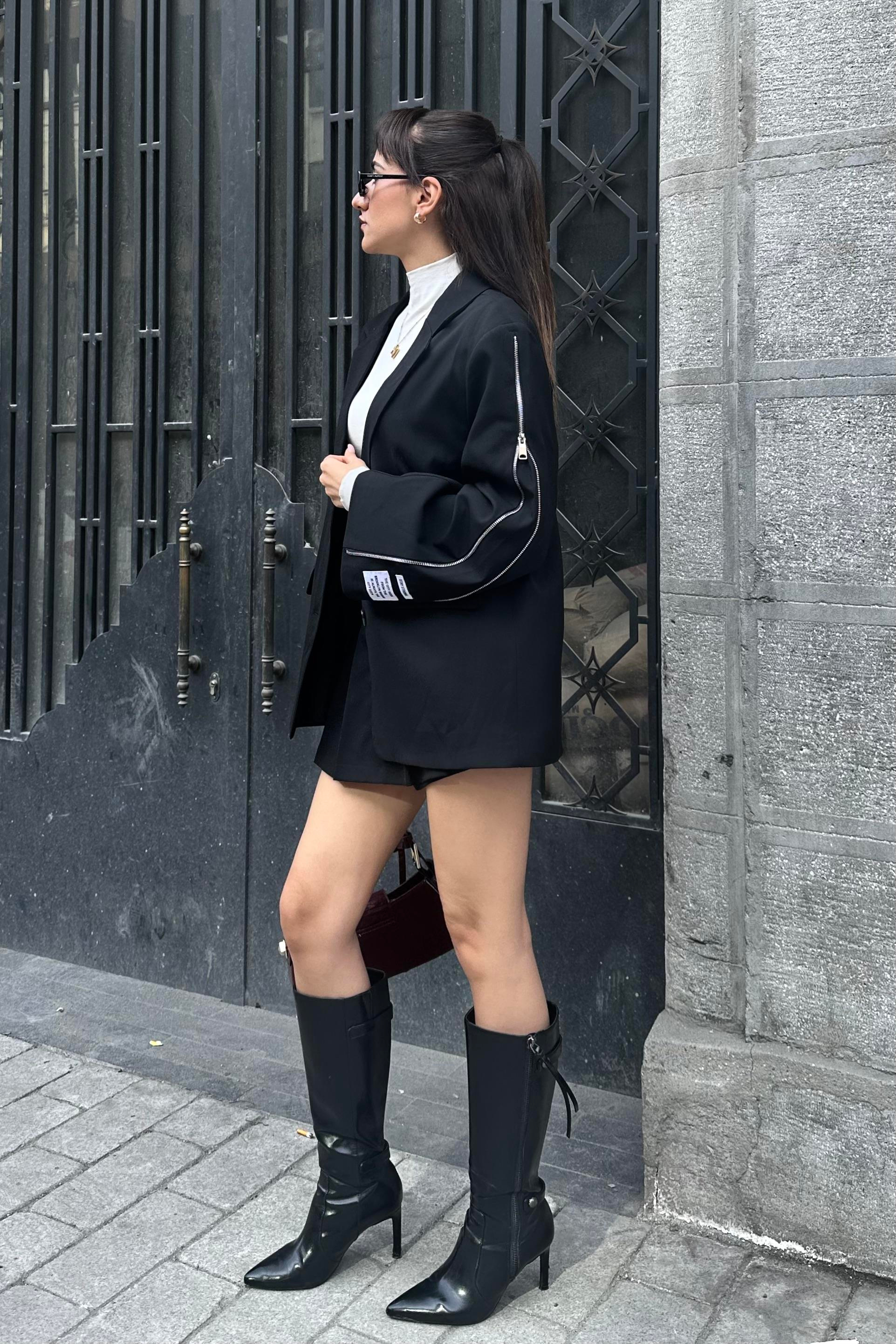 Black Design Oversize Blazer Jacket - Kadın Blazer Jackets Modelleri - Nazliye Moda - Kadın Giyim Modası