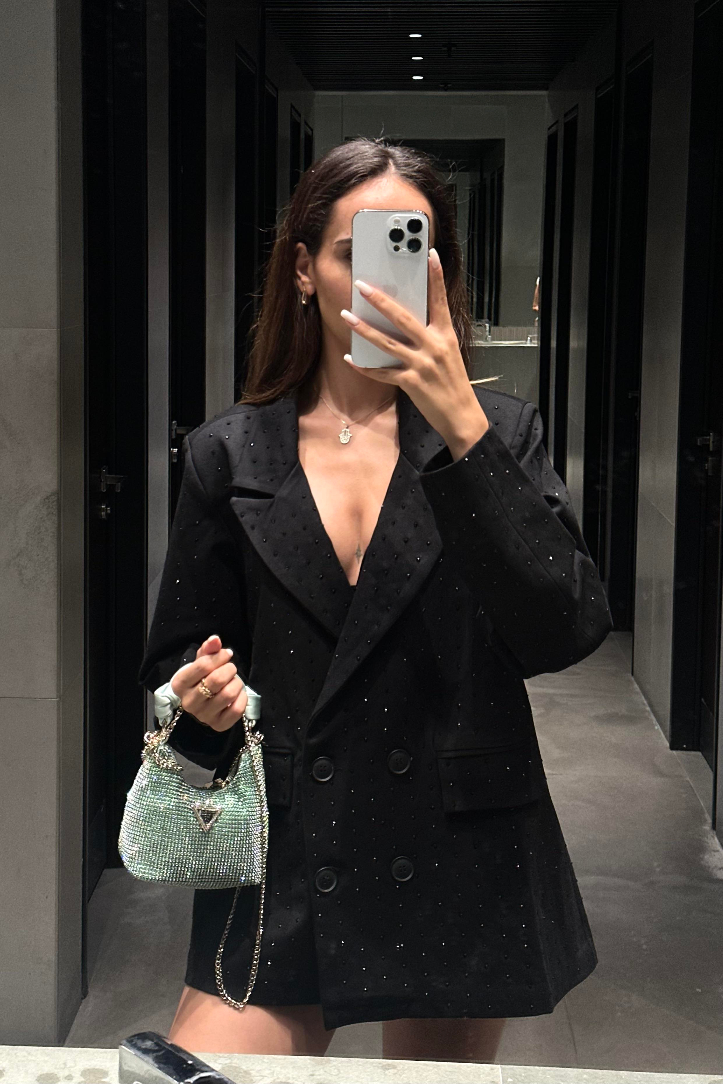 Siyah Tasarım Taşlı Blazer Ceket - Kadın Blazer Jackets Modelleri - Nazliye Moda | Kadın Giyim Modası