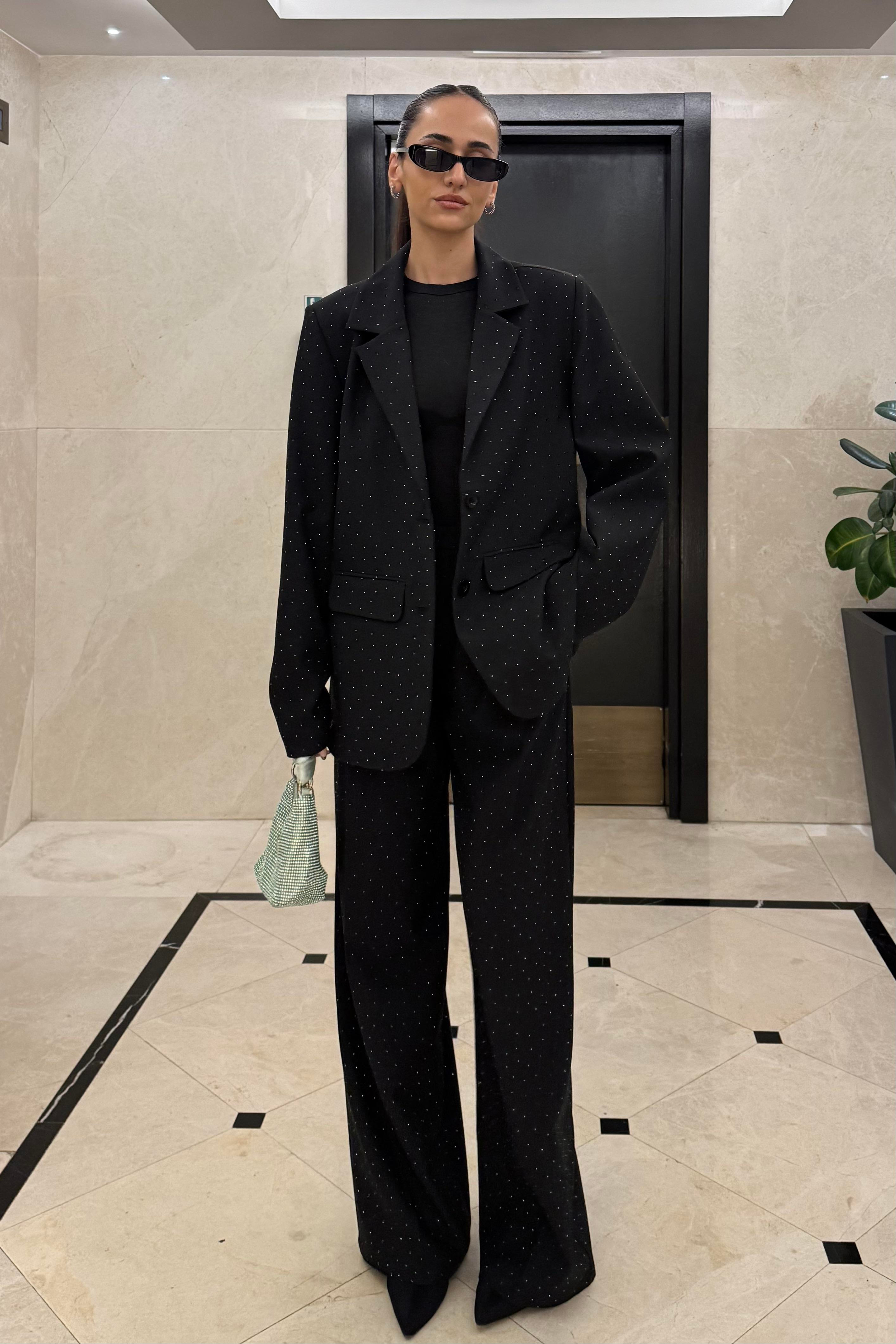 Siyah Tasarım Taşlı Premium Blazer Ceket - Kadın Blazer Jackets Modelleri - Nazliye Moda | Kadın Giyim Modası