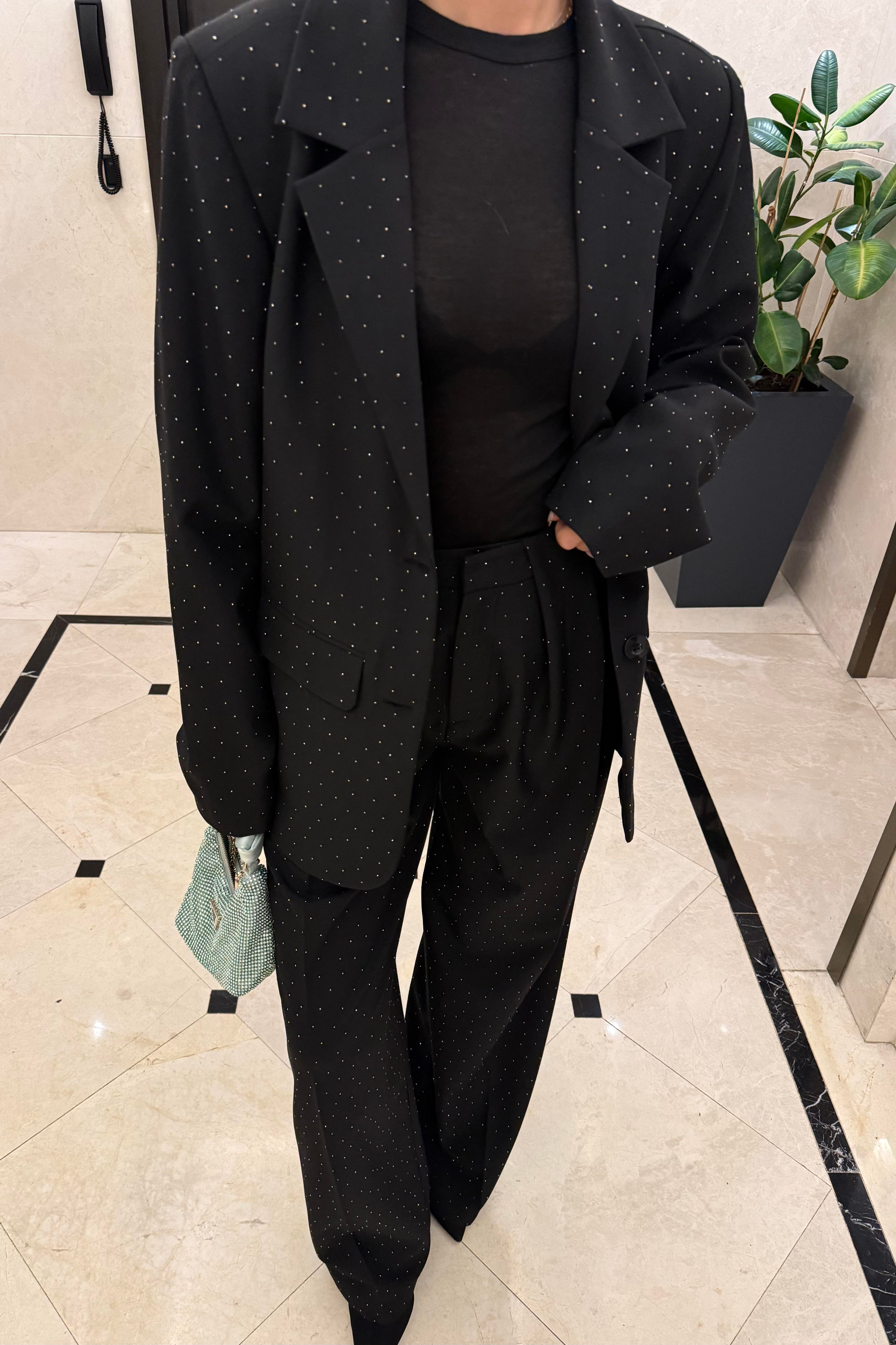 Siyah Tasarım Taşlı Premium Blazer Ceket - Kadın Blazer Jackets Modelleri - Nazliye Moda | Kadın Giyim Modası