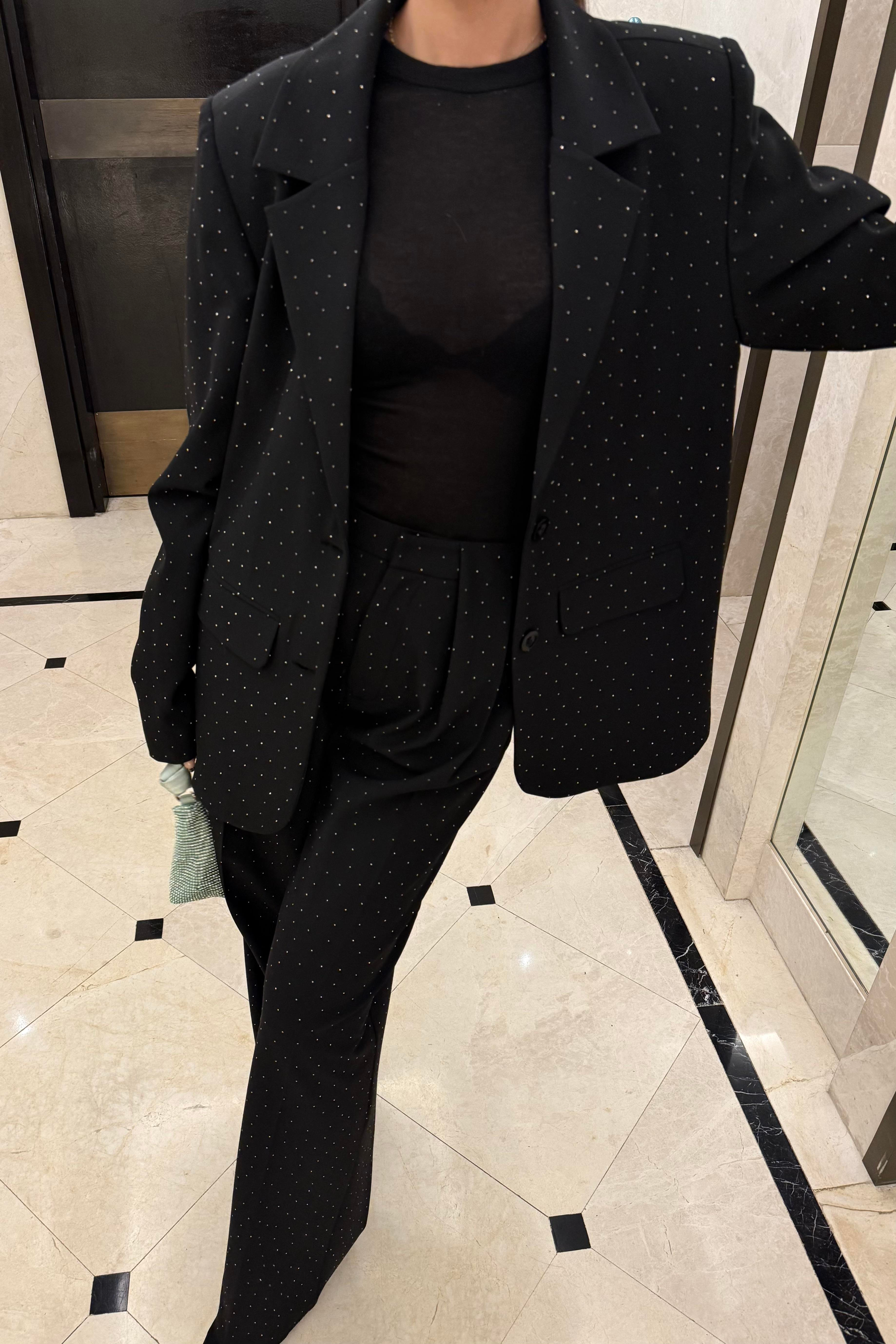 Siyah Tasarım Taşlı Premium Blazer Ceket - Kadın Blazer Jackets Modelleri - Nazliye Moda | Kadın Giyim Modası