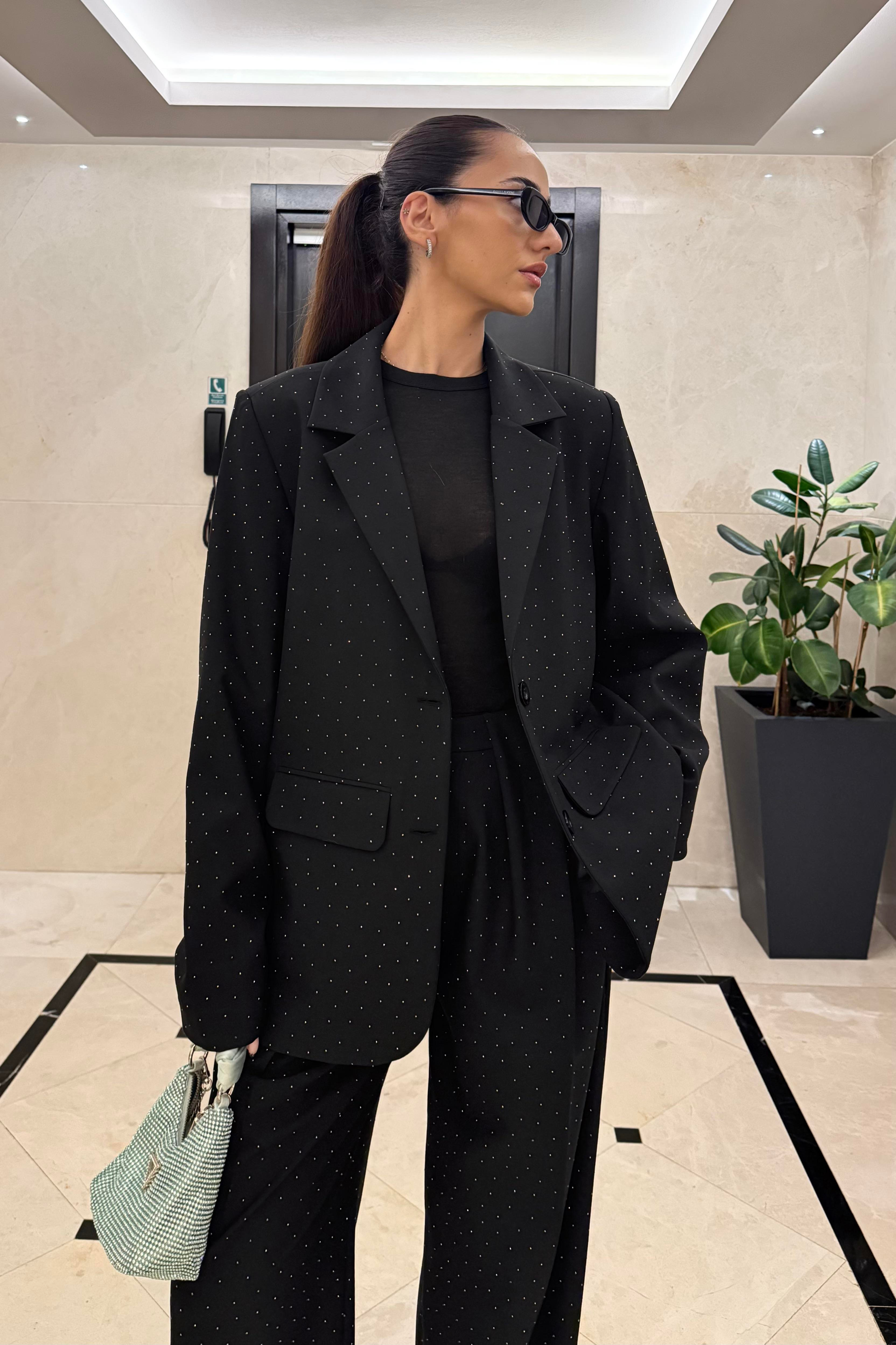 Siyah Tasarım Taşlı Premium Blazer Ceket - Kadın Blazer Jackets Modelleri - Nazliye Moda | Kadın Giyim Modası
