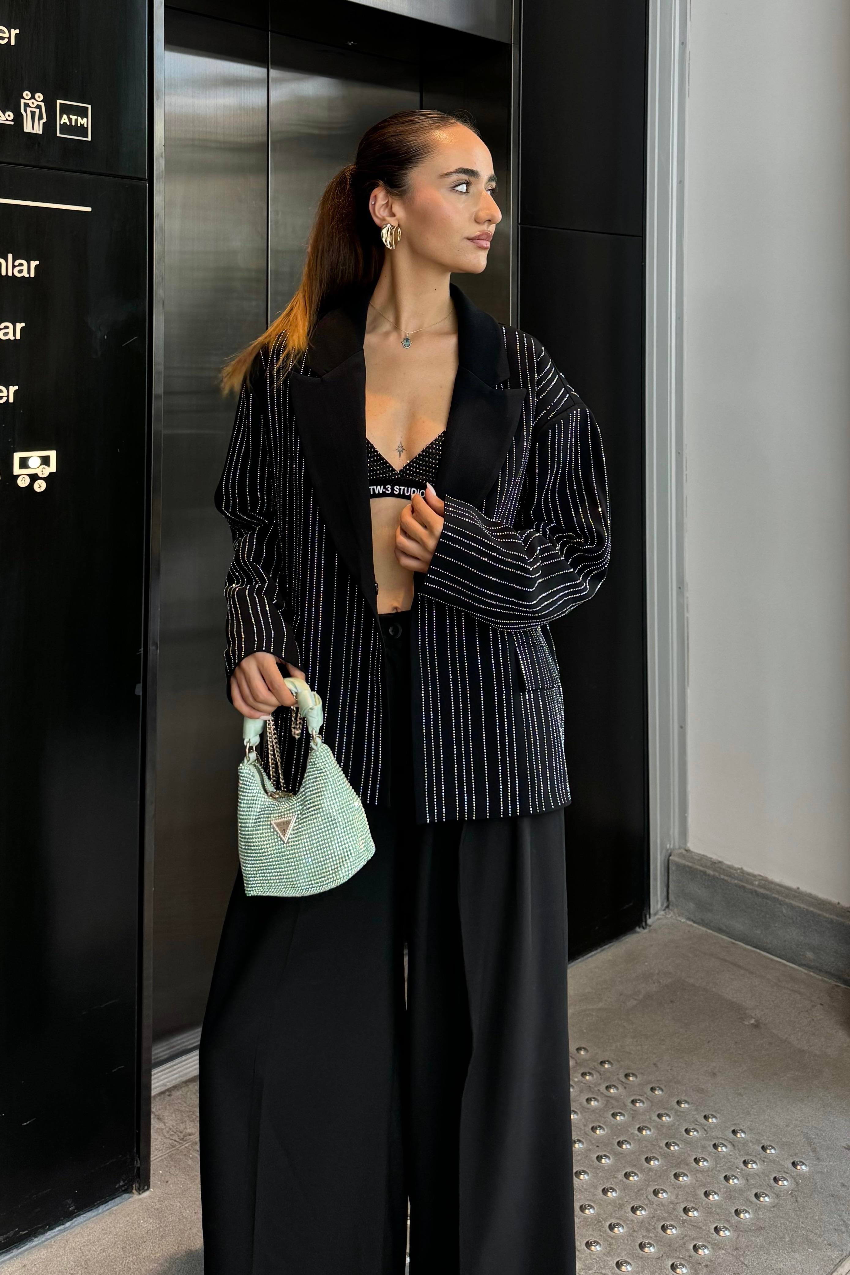 Siyah Taşlı Premium Blazer Ceket - Kadın Blazer Ceket Modelleri - Nazliye Moda | Kadın Giyim Modası