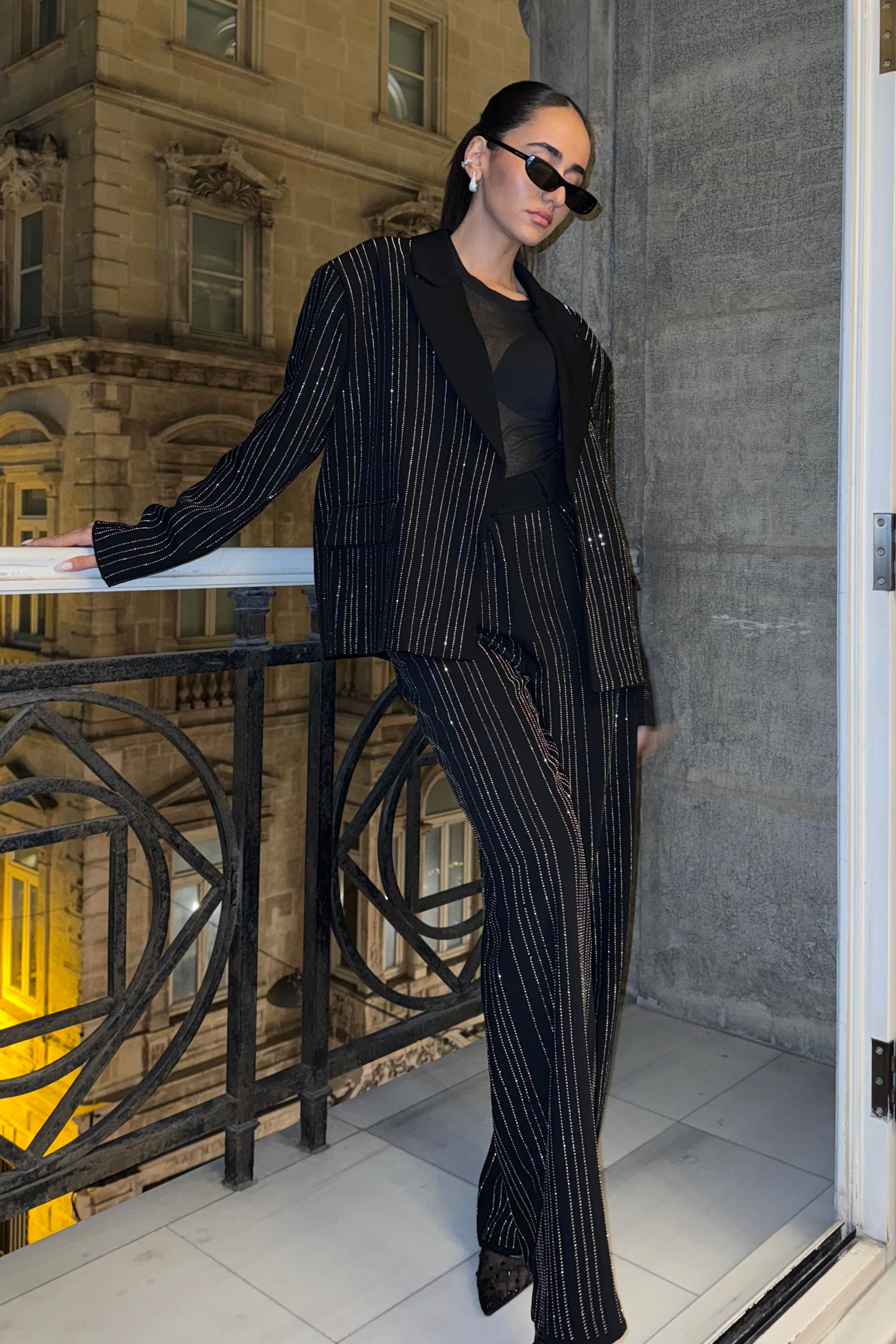 Black Stoned Detail Premium Trousers - Kadın Trousers Modelleri - Nazliye Moda | Kadın Giyim Modası