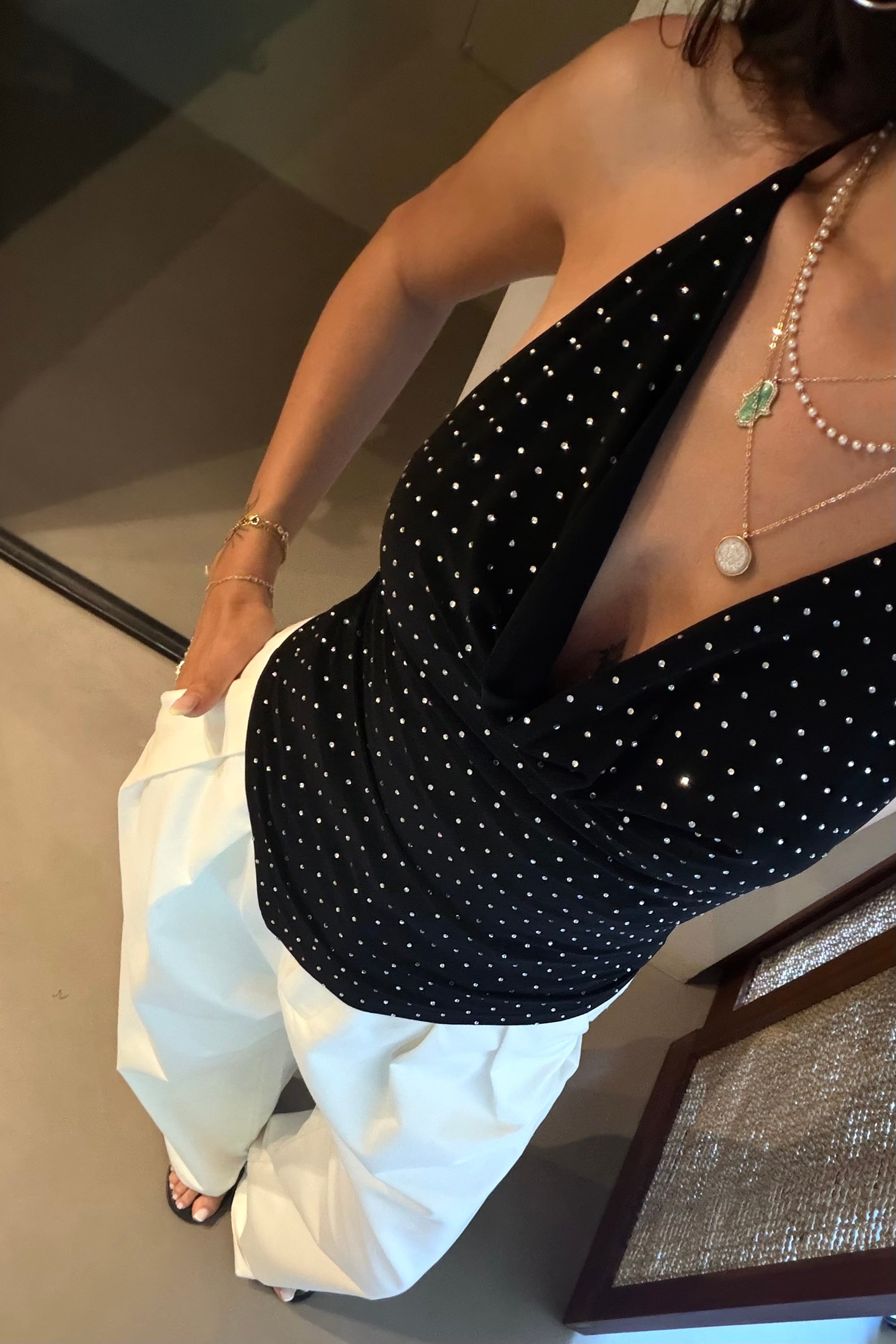 Siyah Taşlı Sırt Dekolte Bluz - Kadın Bluz Modelleri - Nazliye Moda | Kadın Giyim Modası