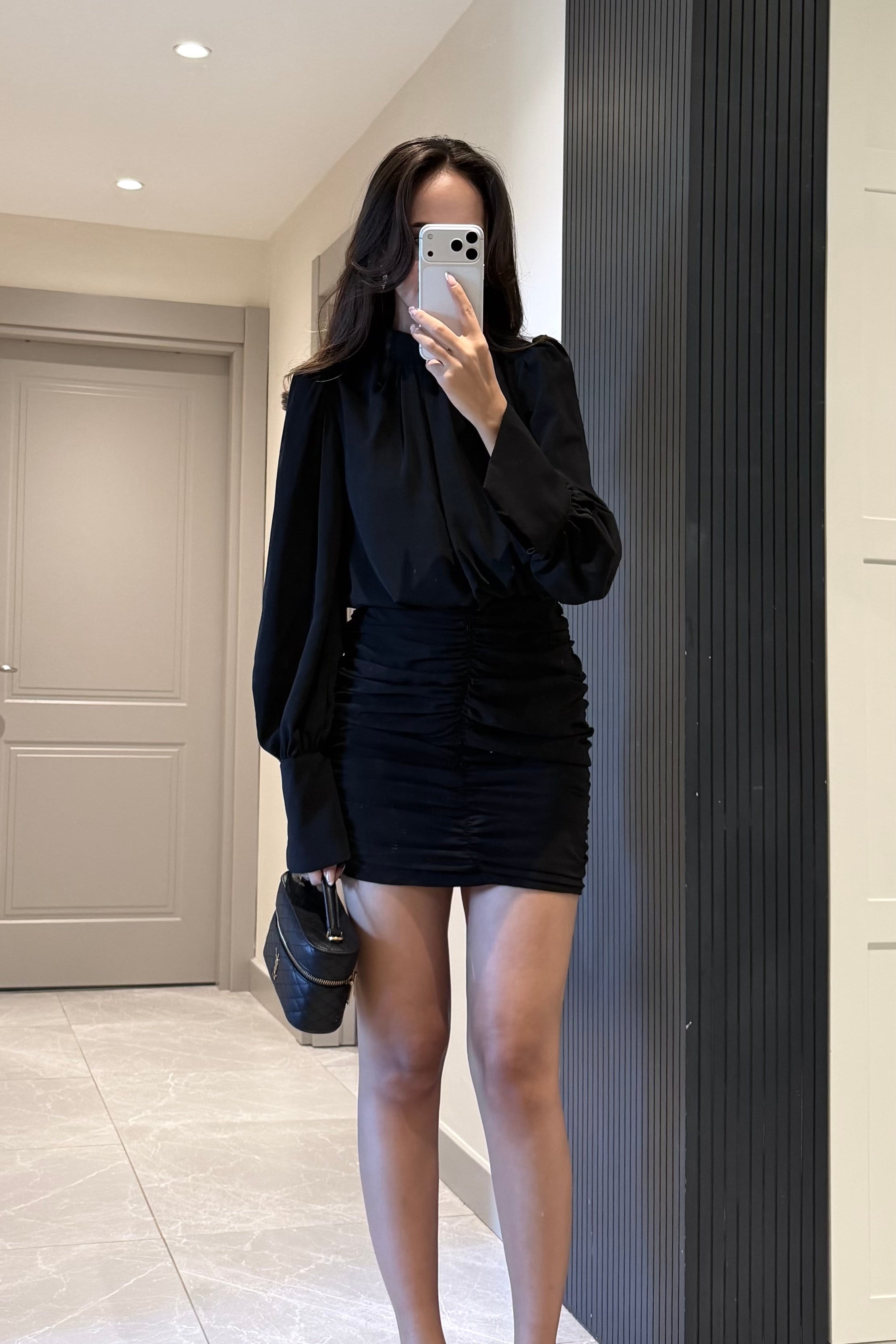 Siyah Uzun Kol Mini Elbise - Kadın Elbise Modelleri - Nazliye Moda | Kadın Giyim Modası