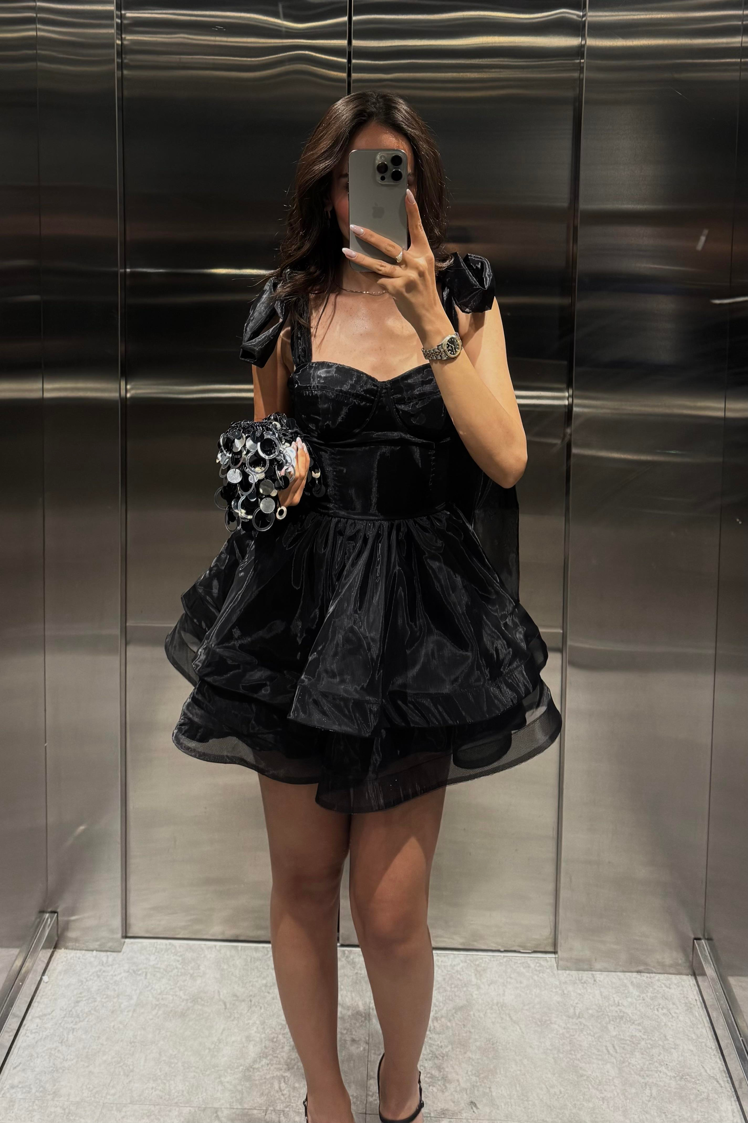 Siyah Volanlı Mini Organze Elbise - Kadın Elbise Modelleri - Nazliye Moda | Kadın Giyim Modası