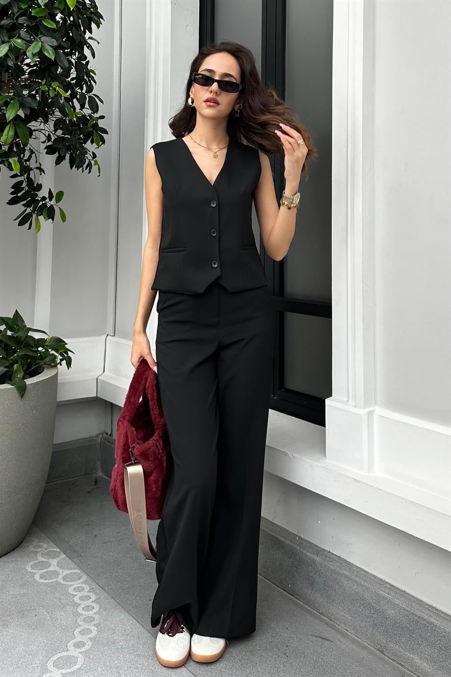 Siyah Yelek Pantolon Takım - Kadın Outfit Sets Modelleri - Nazliye Moda - Kadın Giyim Modası