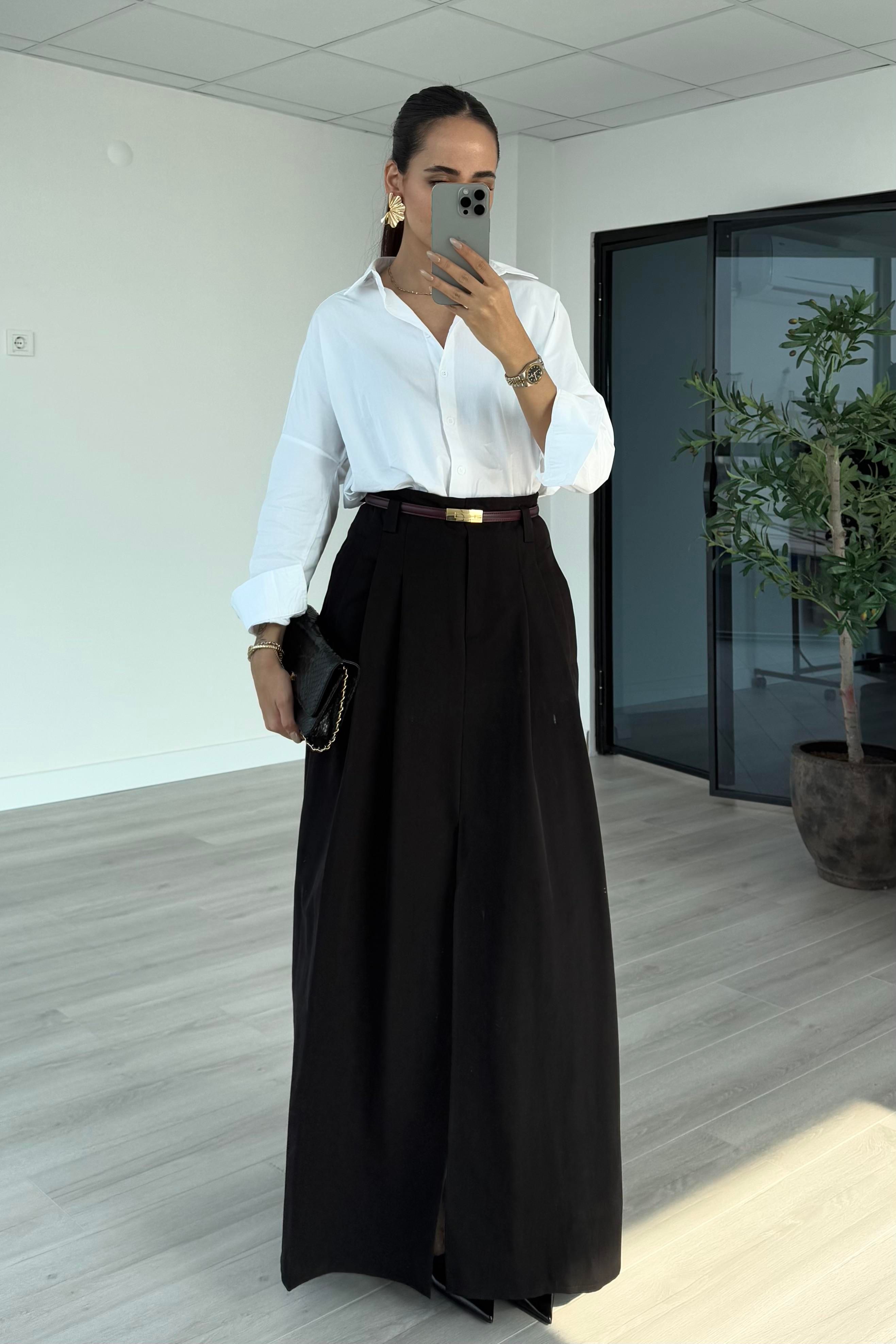 Siyah Yırtmaçlı Uzun Etek - Kadın Etek Modelleri - Nazliye Moda | Kadın Giyim Modası