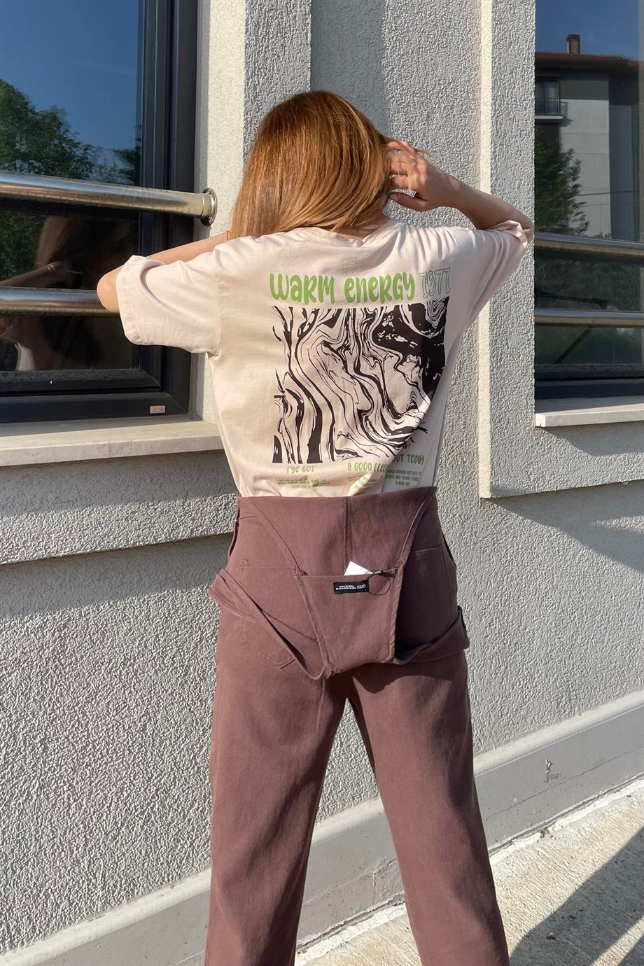 Sütlü Kahve Baskılı T-shirt - Kadın T-Shirt Modelleri - Nazliye Moda | Kadın Giyim Modası