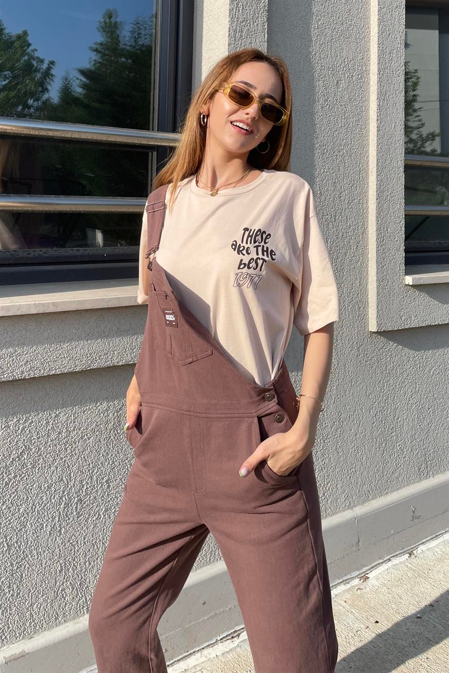 Sütlü Kahve Baskılı T-shirt - Kadın T-Shirt Modelleri - Nazliye Moda | Kadın Giyim Modası