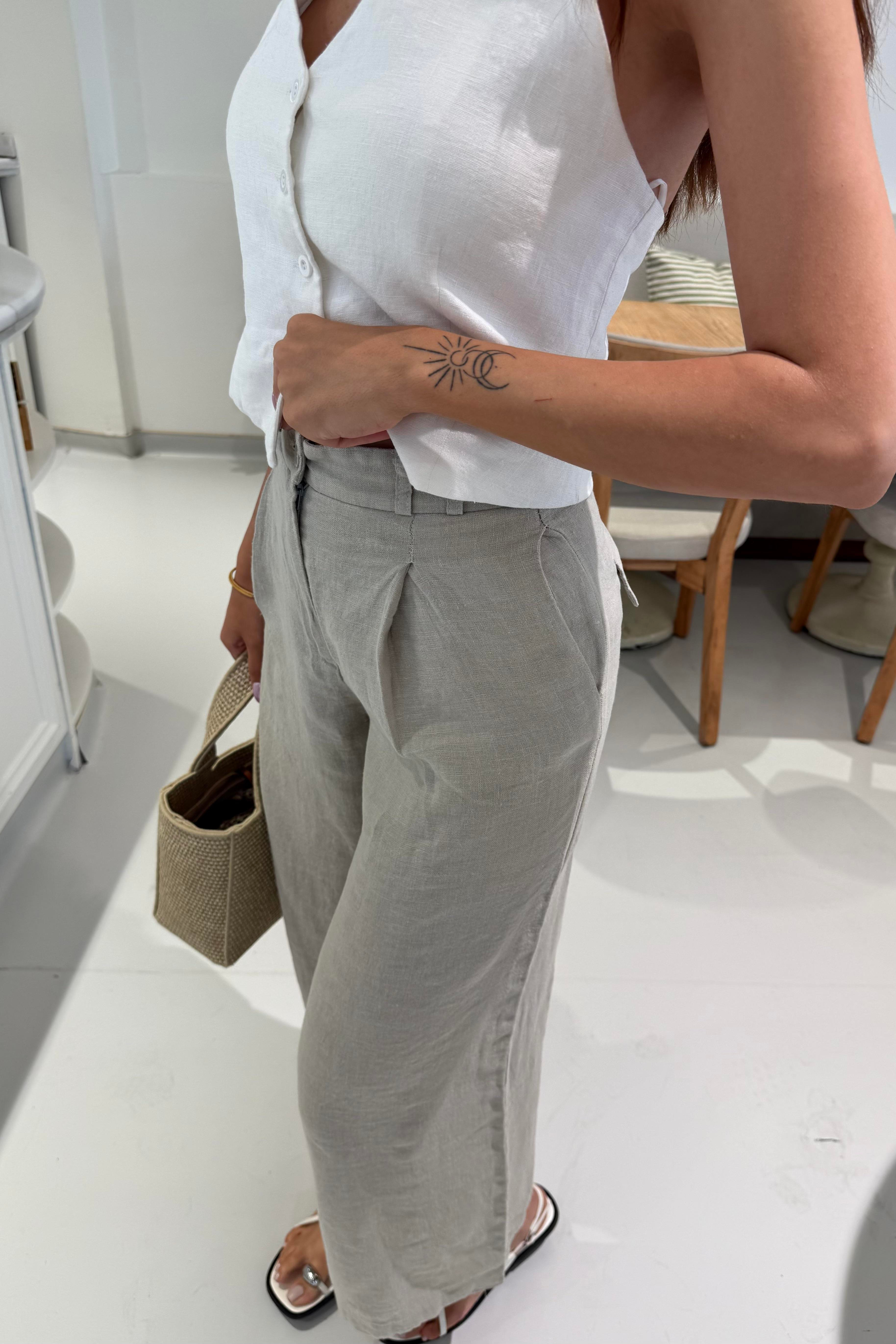 Taş Renk Premium Keten Pantolon - Kadın Pantolon Modelleri - Nazliye Moda | Kadın Giyim Modası