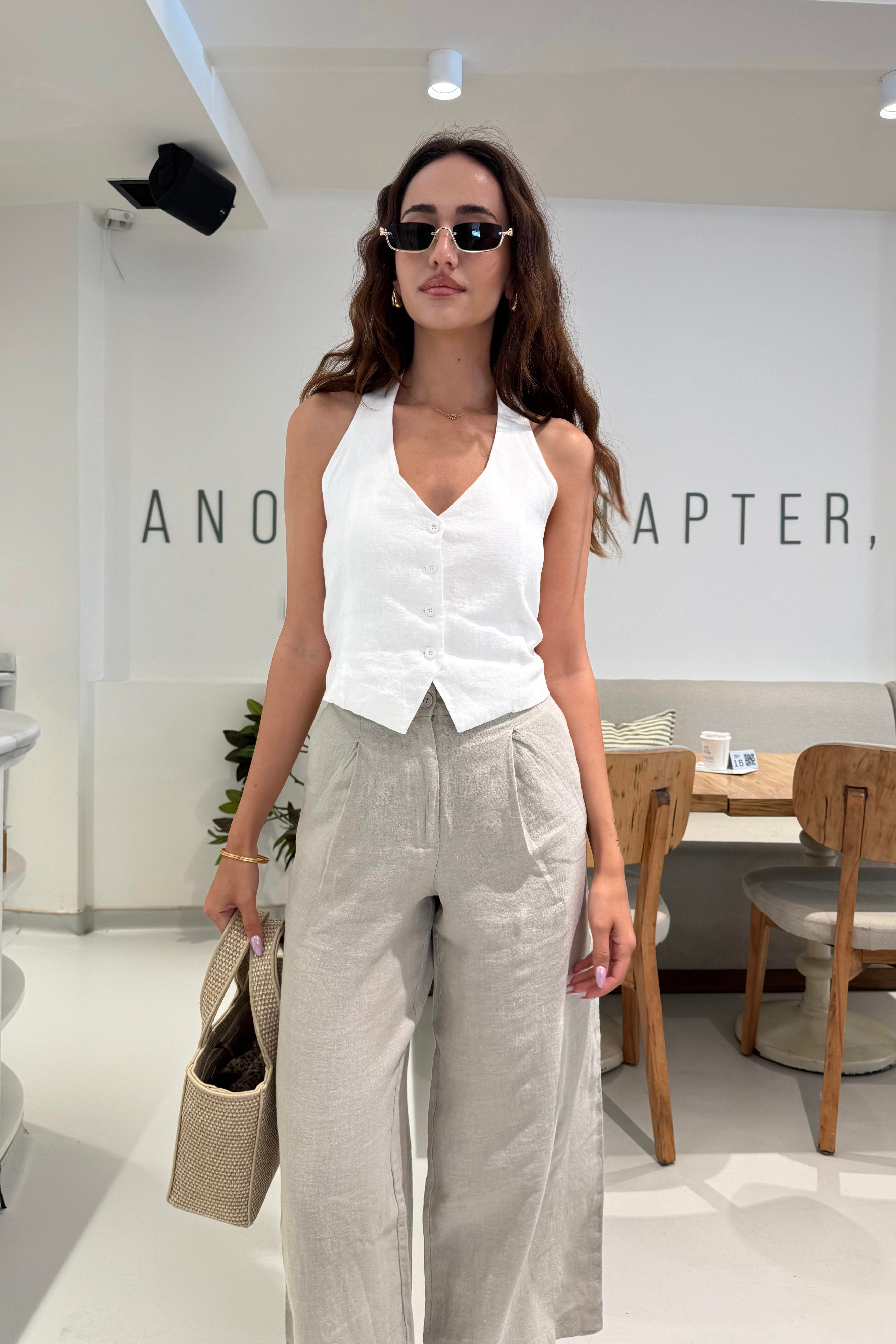 Taş Renk Premium Keten Pantolon - Kadın Pantolon Modelleri - Nazliye Moda | Kadın Giyim Modası