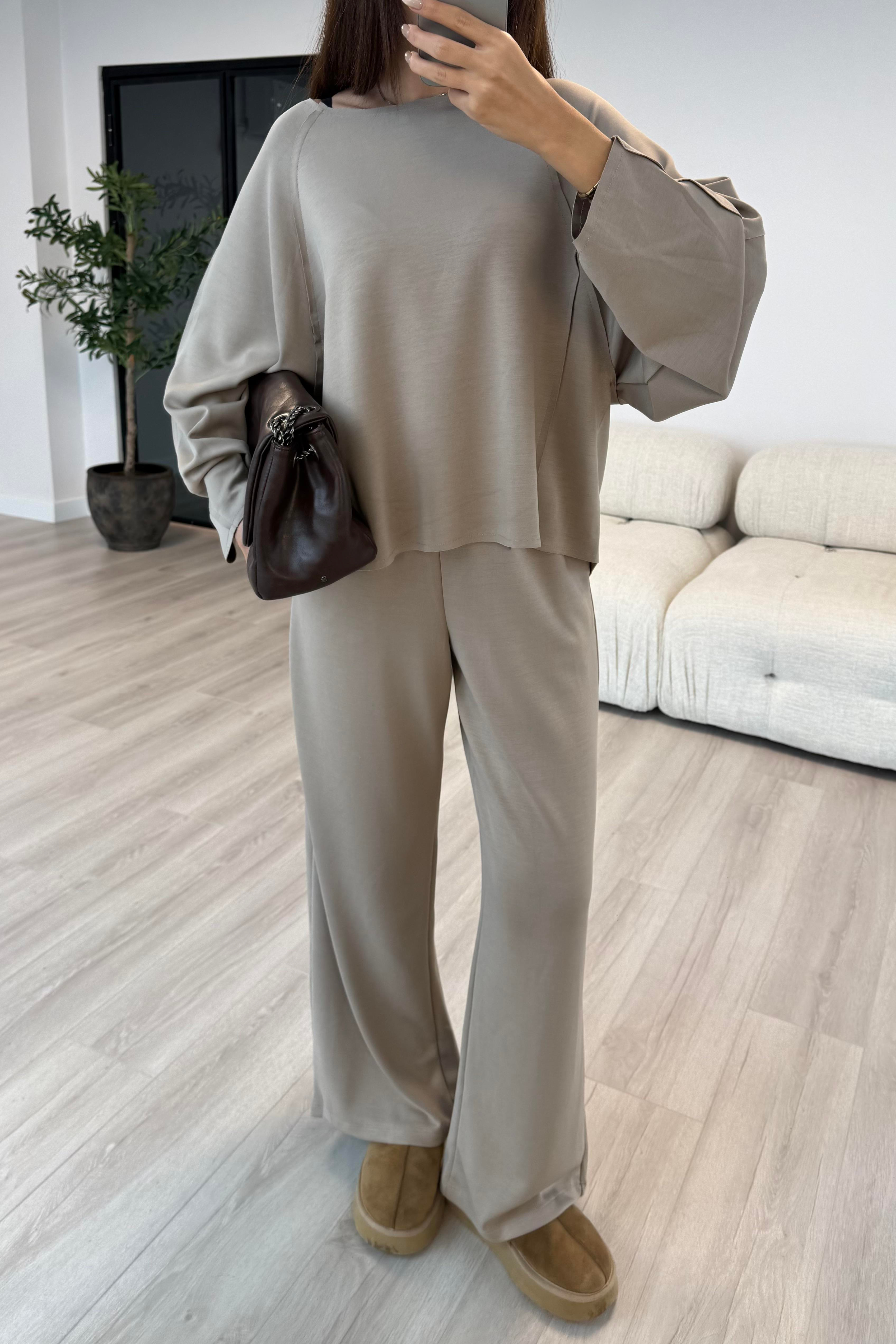 Taş Renk Premium Relax Takım - Kadın Takım Modelleri - Nazliye Moda | Kadın Giyim Modası