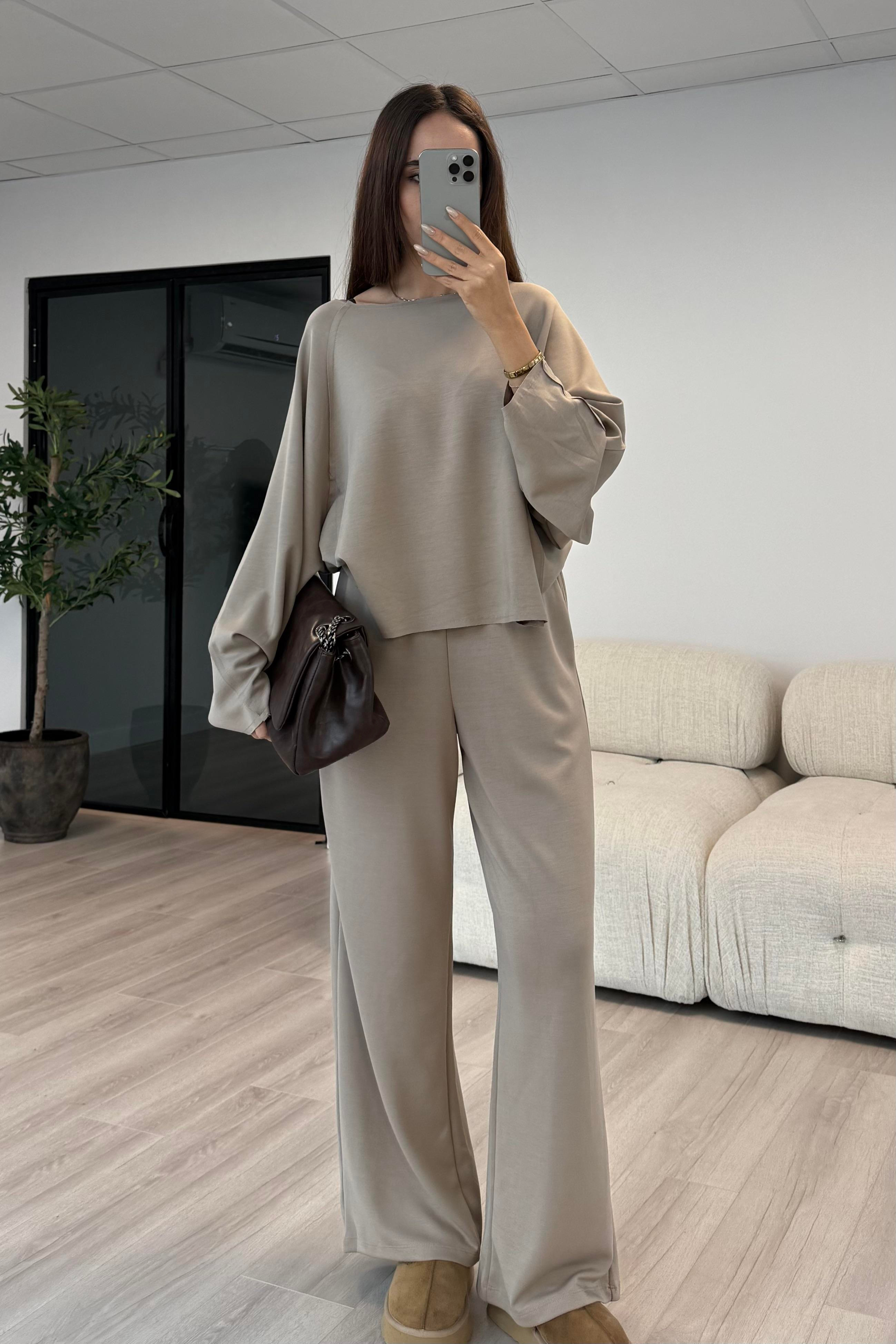 Taş Renk Premium Relax Takım - Kadın Takım Modelleri - Nazliye Moda | Kadın Giyim Modası
