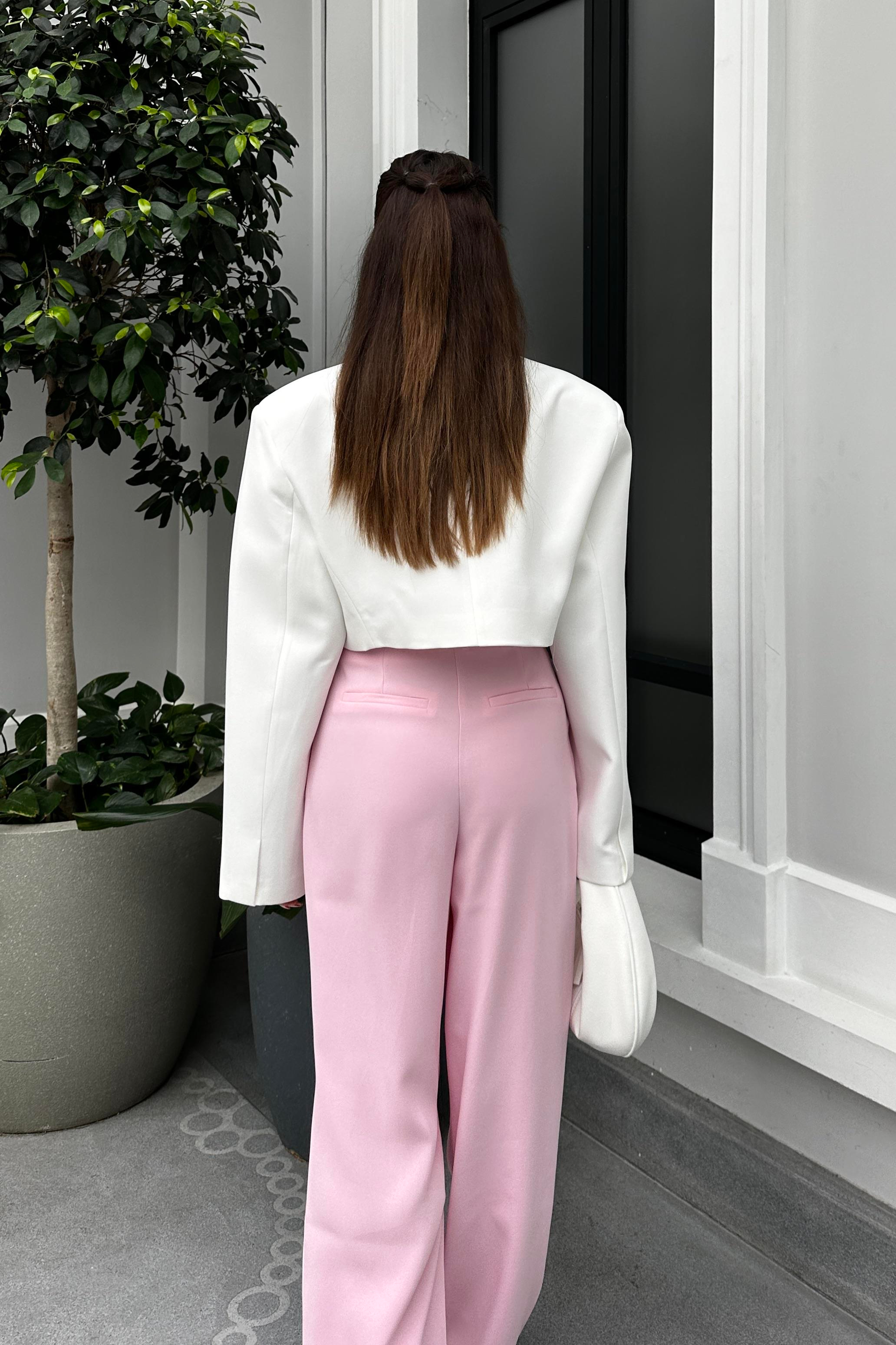 Toz Pembe Dökümlü Palazzo Pantolon - Kadın Pantolon Modelleri - Nazliye Moda - Kadın Giyim Modası