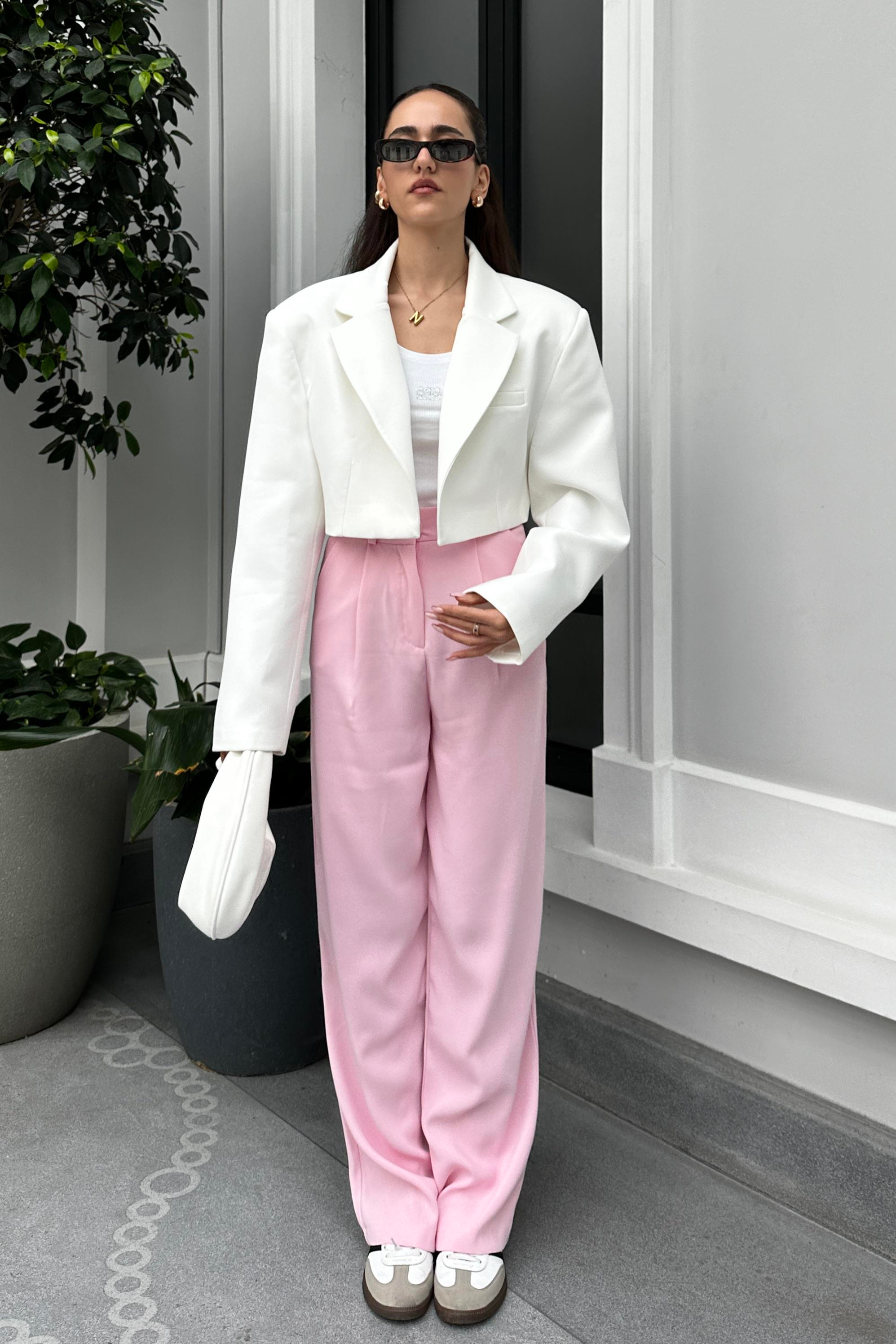 Toz Pembe Dökümlü Palazzo Pantolon - Kadın Pantolon Modelleri - Nazliye Moda - Kadın Giyim Modası
