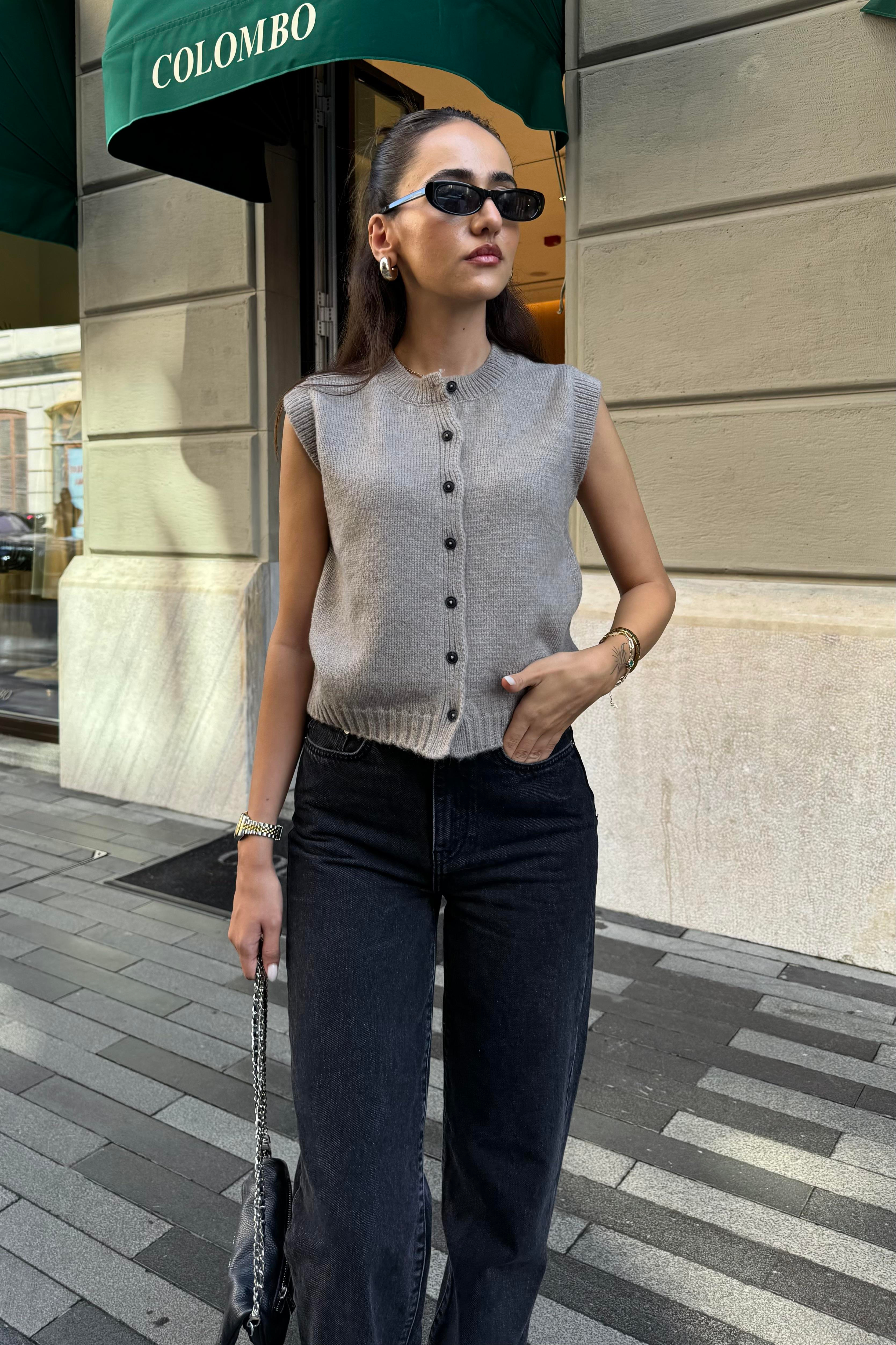 Vizon Düğmeli Triko Hırka - Kadın Triko & Kazak Modelleri - Nazliye Moda | Kadın Giyim Modası