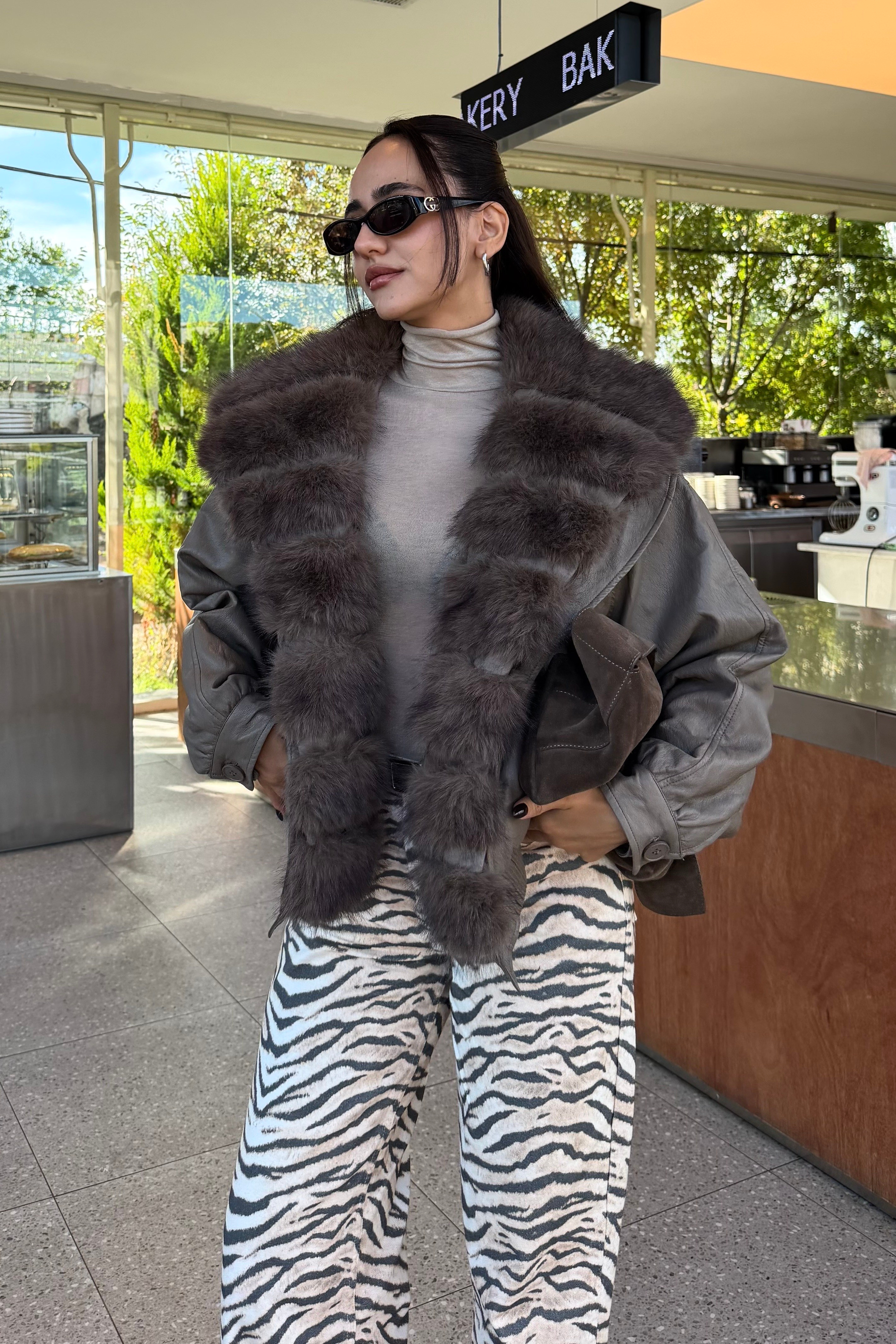 Vizon Kürk Detay Deri Mont - Kadın Mont Modelleri - Nazliye Moda | Kadın Giyim Modası