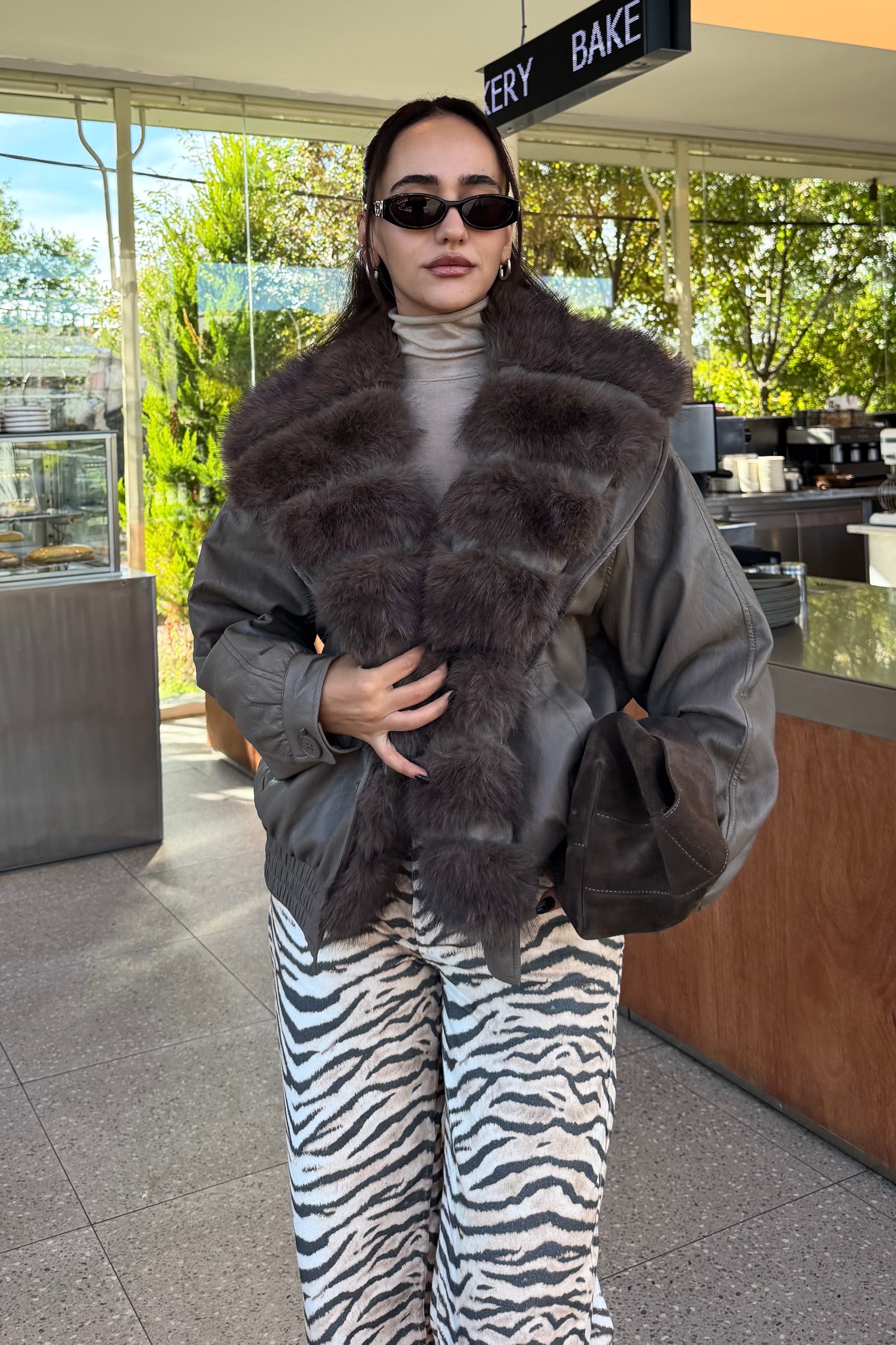 Vizon Kürk Detay Deri Mont - Kadın Mont Modelleri - Nazliye Moda | Kadın Giyim Modası