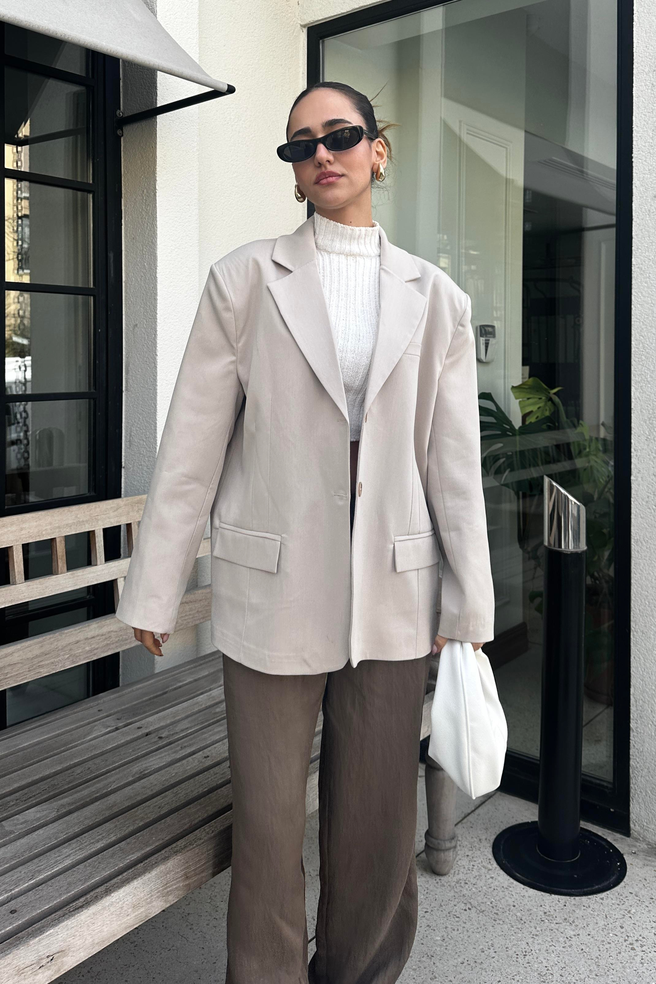 Mink Color Oversized Blazer Jacket - Kadın Blazer Jackets Modelleri - Nazliye Moda - Kadın Giyim Modası