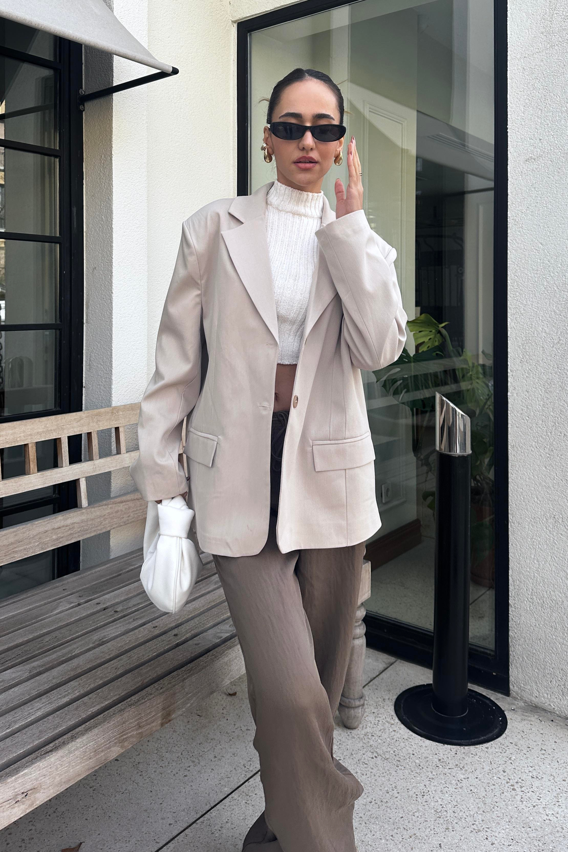 Mink Color Oversized Blazer Jacket - Kadın Blazer Jackets Modelleri - Nazliye Moda - Kadın Giyim Modası