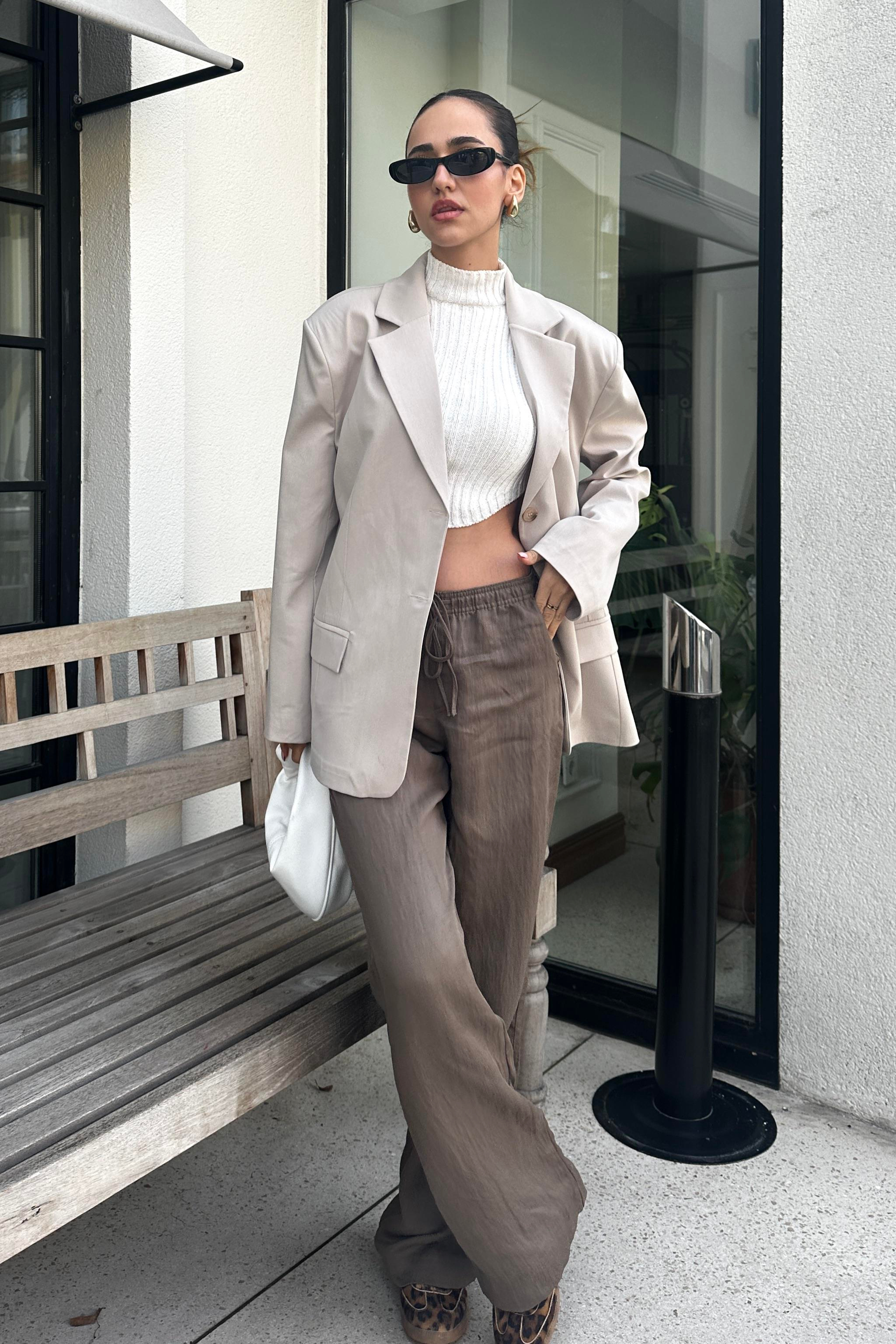 Mink Color Oversized Blazer Jacket - Kadın Blazer Jackets Modelleri - Nazliye Moda - Kadın Giyim Modası