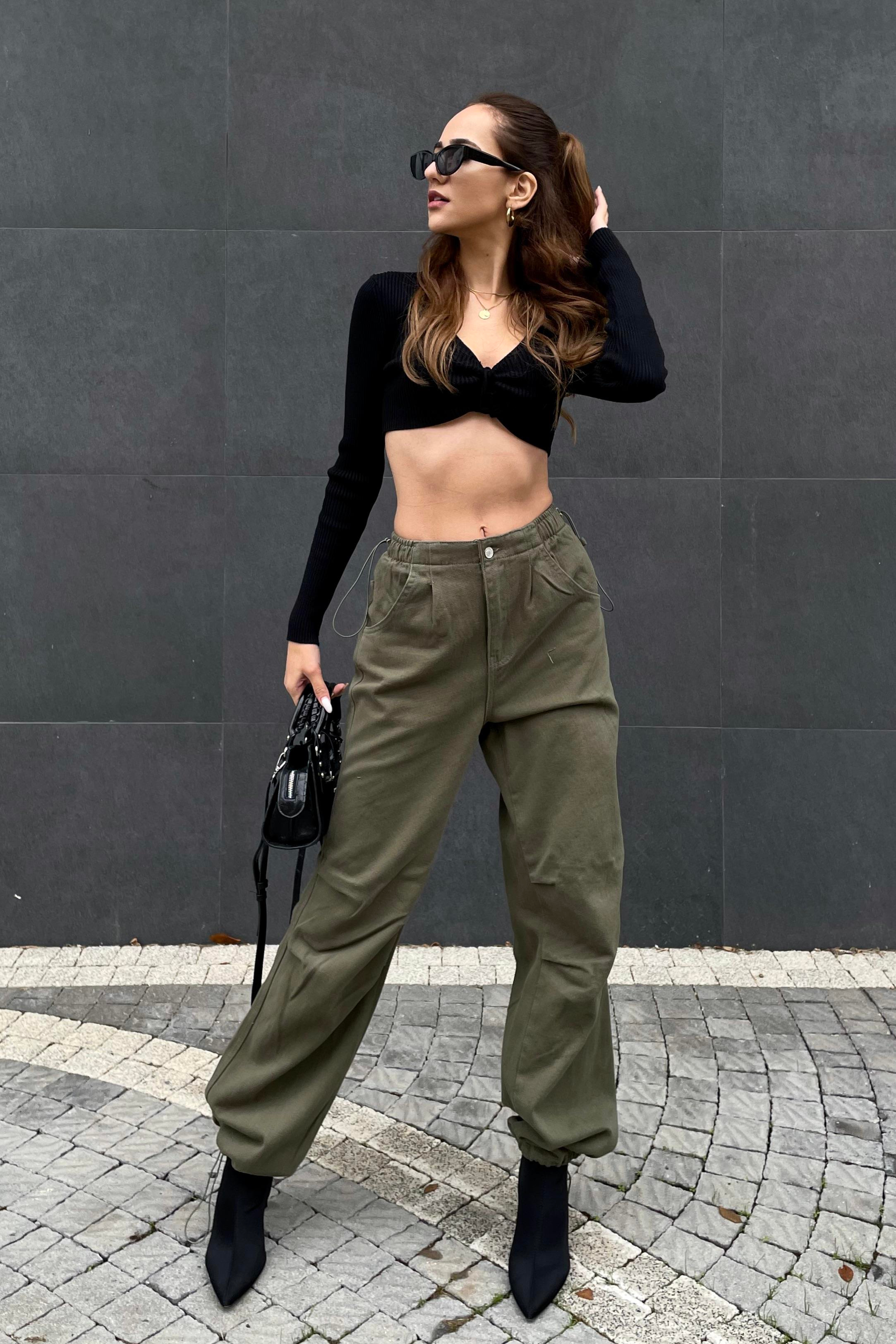 Yeşil Gabardin Jogger Pantolon - Kadın Pantolon Modelleri - Nazliye Moda | Kadın Giyim Modası
