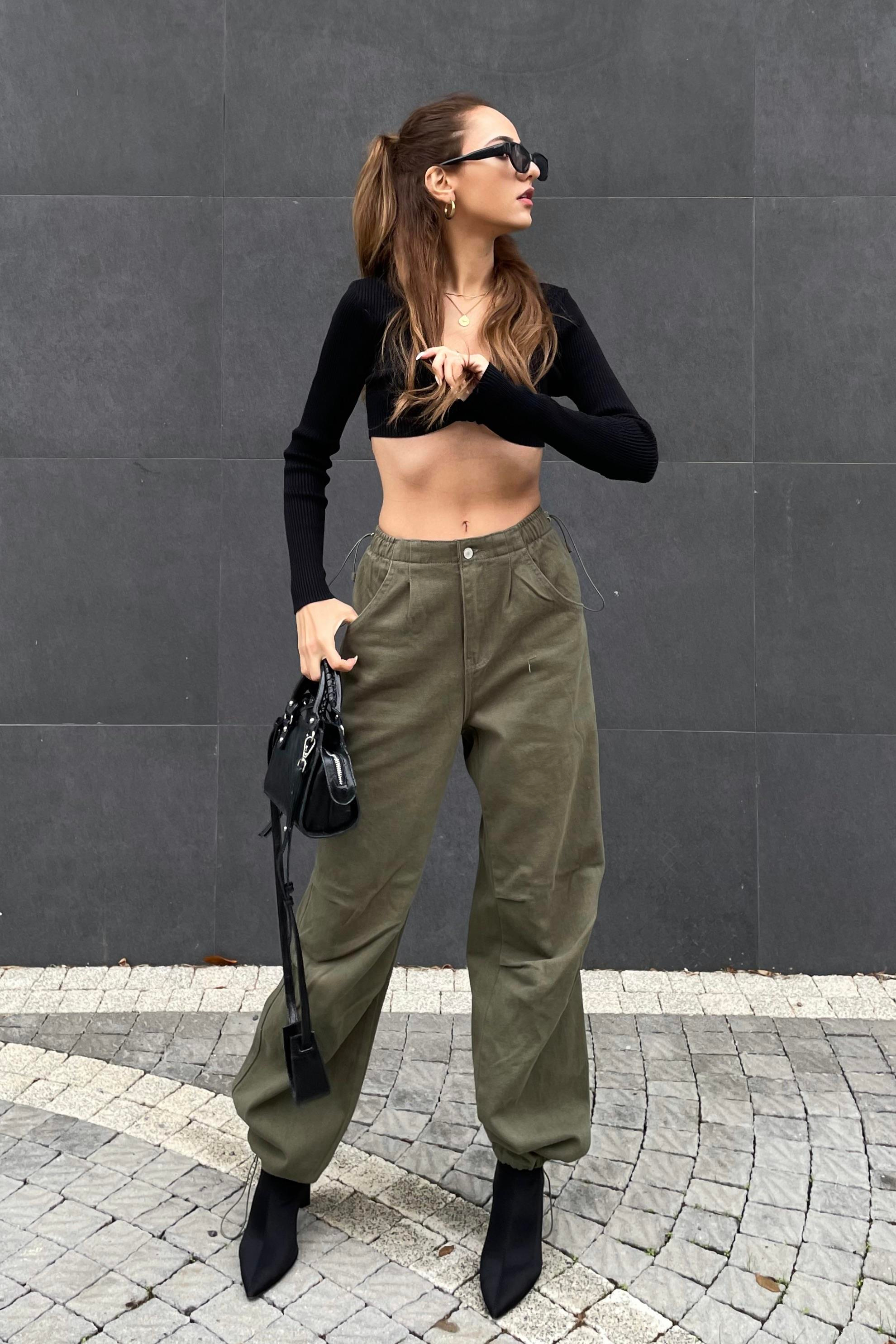 Yeşil Gabardin Jogger Pantolon - Kadın Pantolon Modelleri - Nazliye Moda | Kadın Giyim Modası