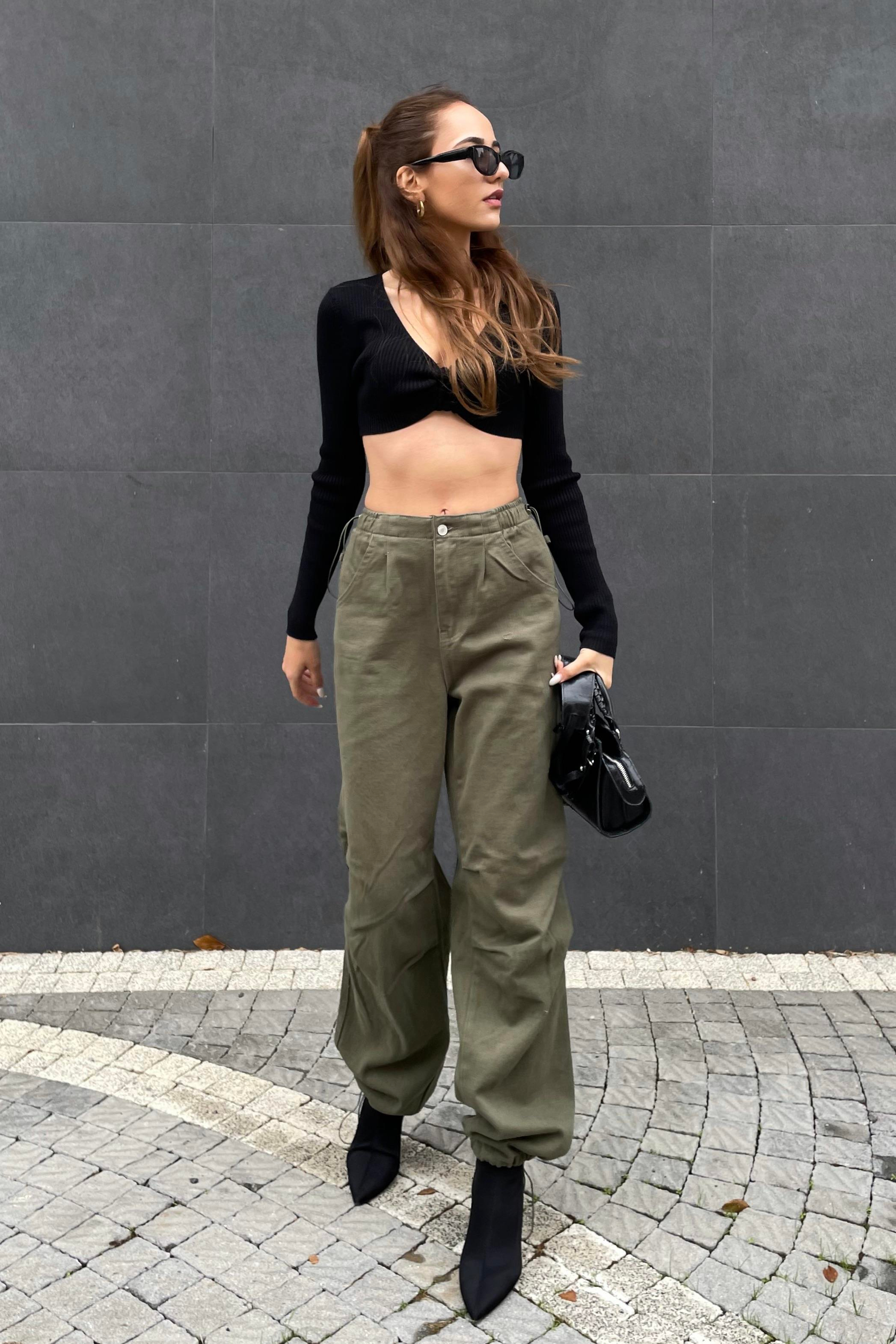 Yeşil Gabardin Jogger Pantolon - Kadın Pantolon Modelleri - Nazliye Moda | Kadın Giyim Modası
